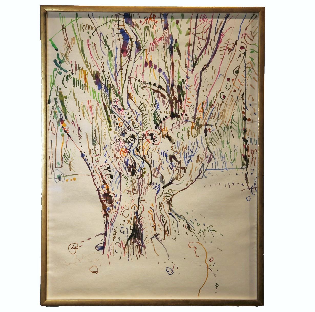 Charles Schorre Abstract Painting - Impressionist Watercolor Study of a Tree