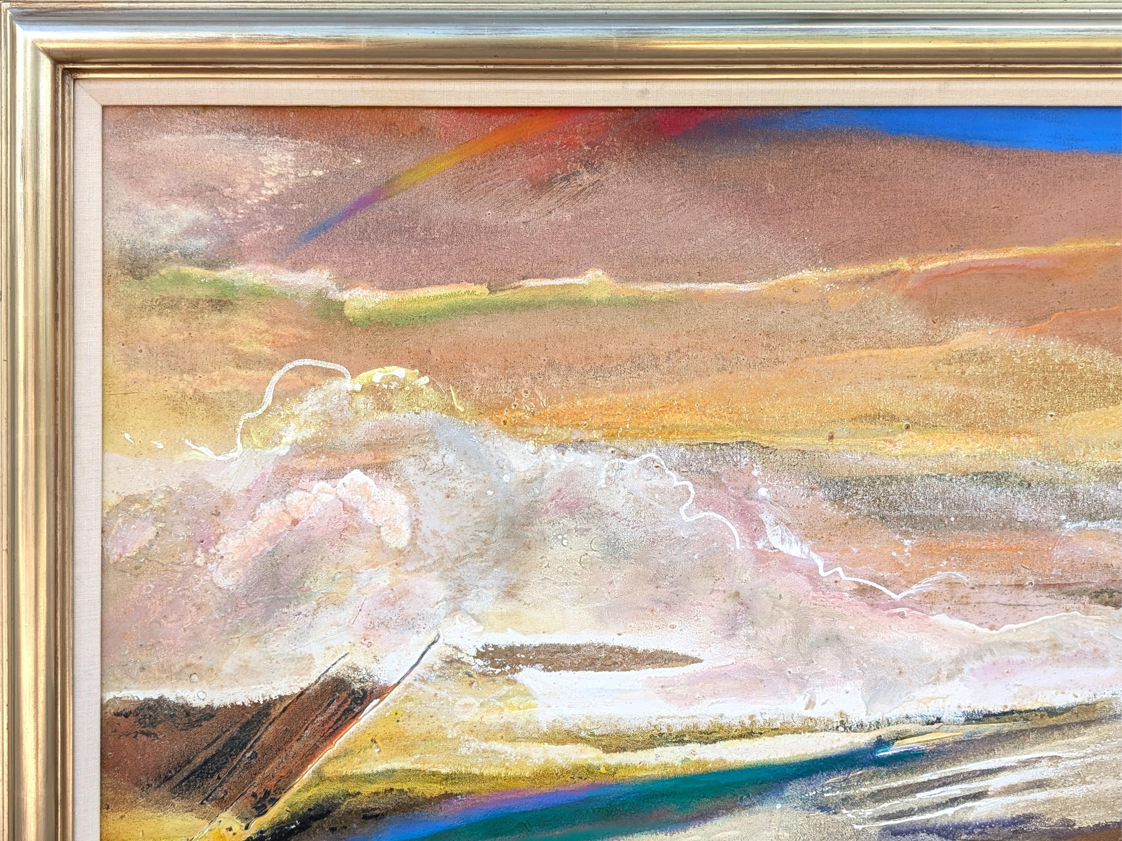 Moderne blaue und orange abstrakte Berglandschaft inspirierte Malerei (Abstrakt), Painting, von Charles Schorre