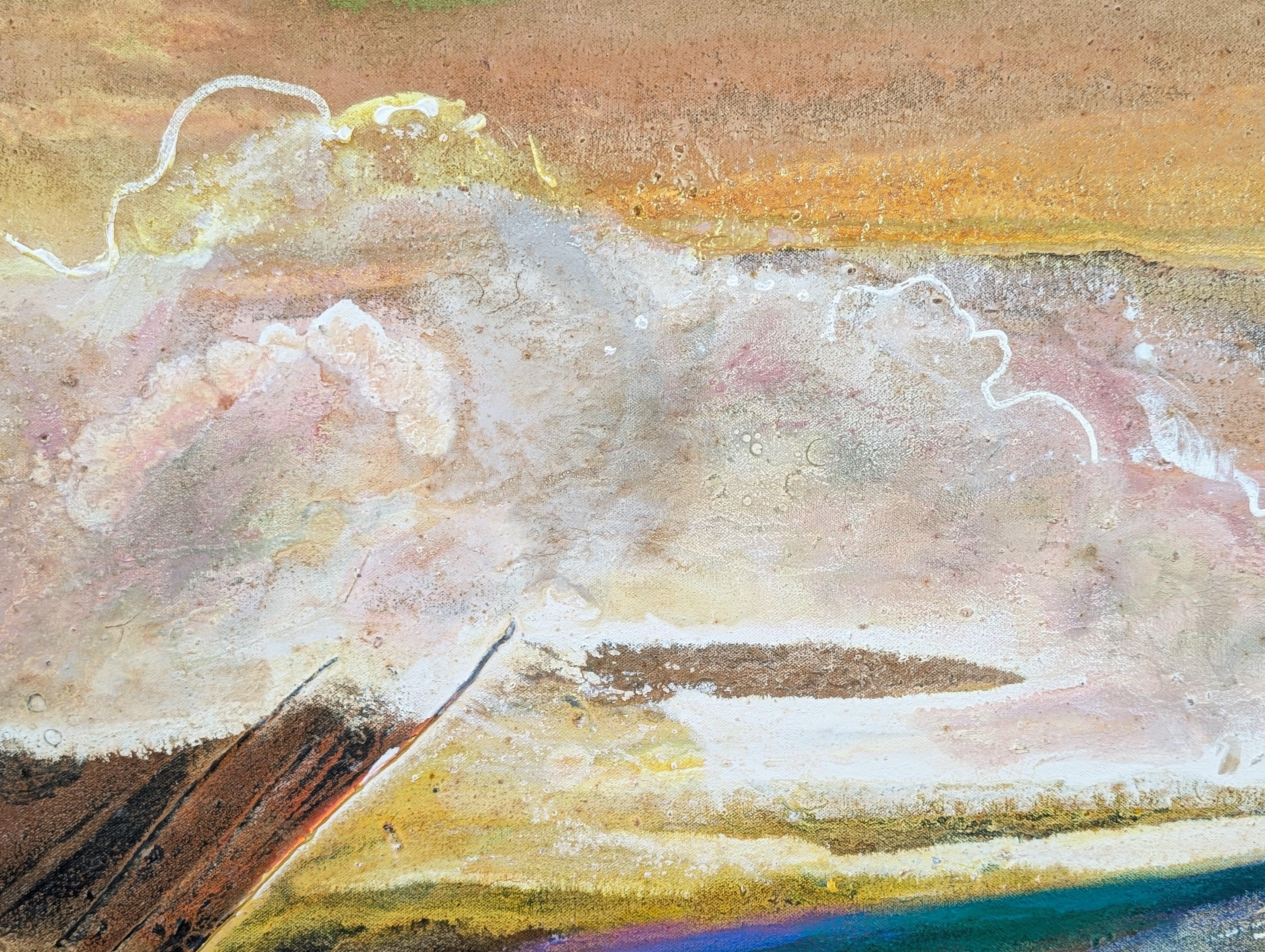 Moderne blaue und orange abstrakte Berglandschaft inspirierte Malerei im Angebot 2