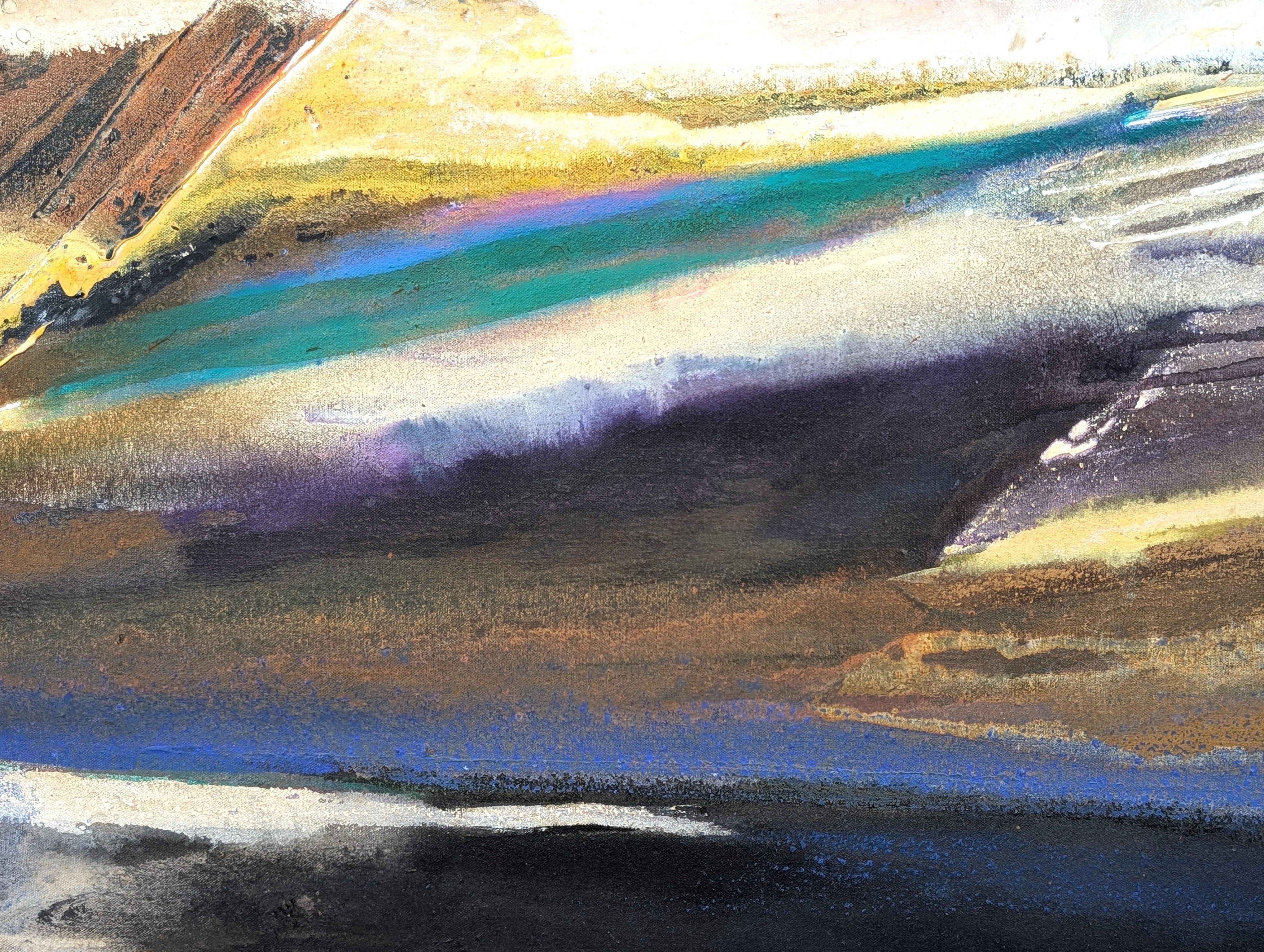 Moderne blaue und orange abstrakte Berglandschaft inspirierte Malerei im Angebot 3