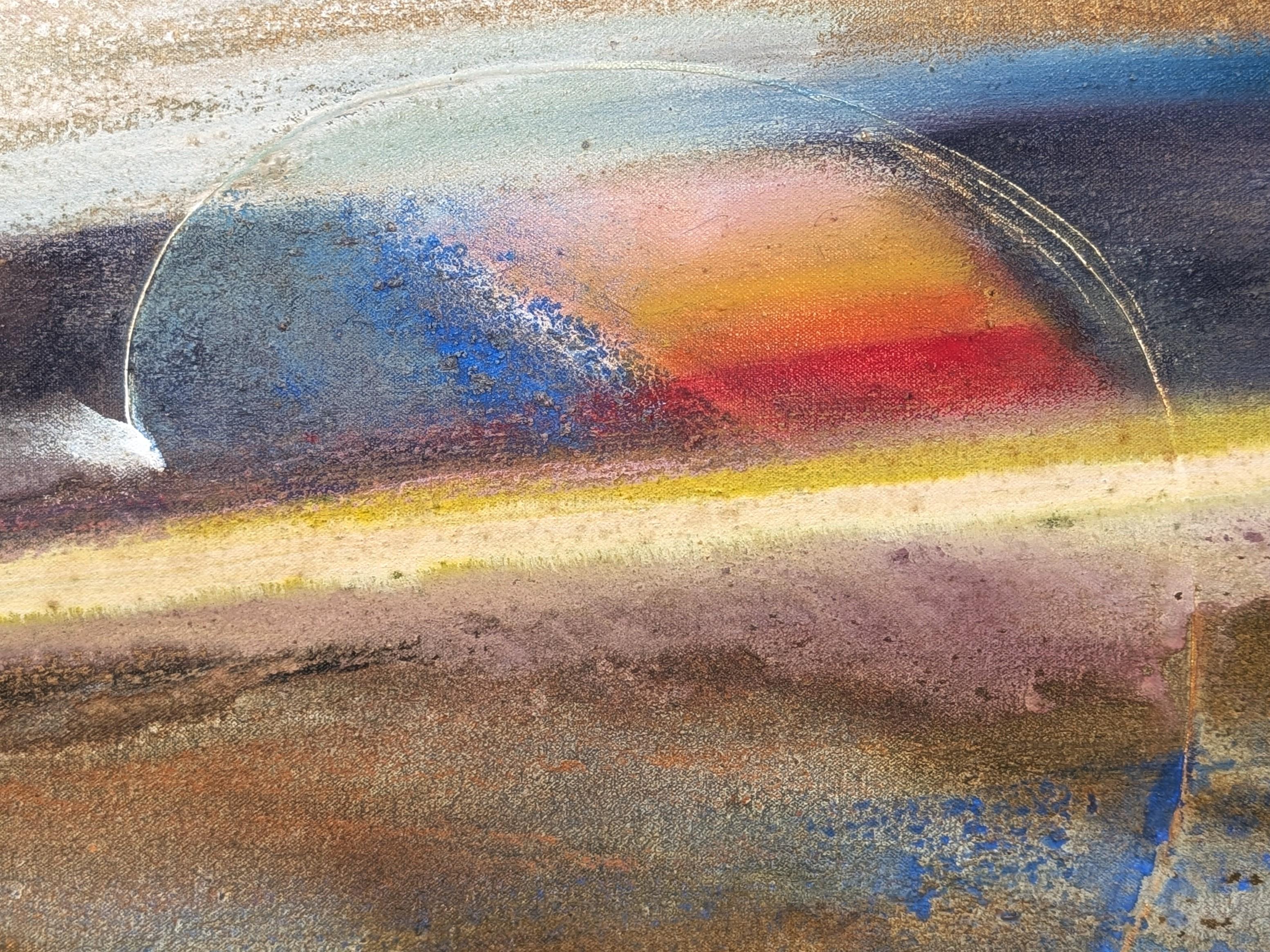 Moderne blaue und orange abstrakte Berglandschaft inspirierte Malerei im Angebot 4