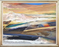 Peinture moderne inspirée d'un paysage de montagne abstrait bleu et orange