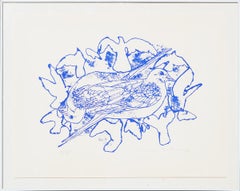 Blue and White Abstract Doves Monoprint