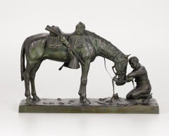 Antique " THE LAST DROP "  Charles Schreyvogel (1861-1912) BRONZE SCULPTURE 1903 WESTERN