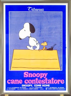 20th century color lithograph poster cartoon Snoopy animal print dog bird text