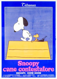 20th century color lithograph poster cartoon Snoopy animal print dog bird text