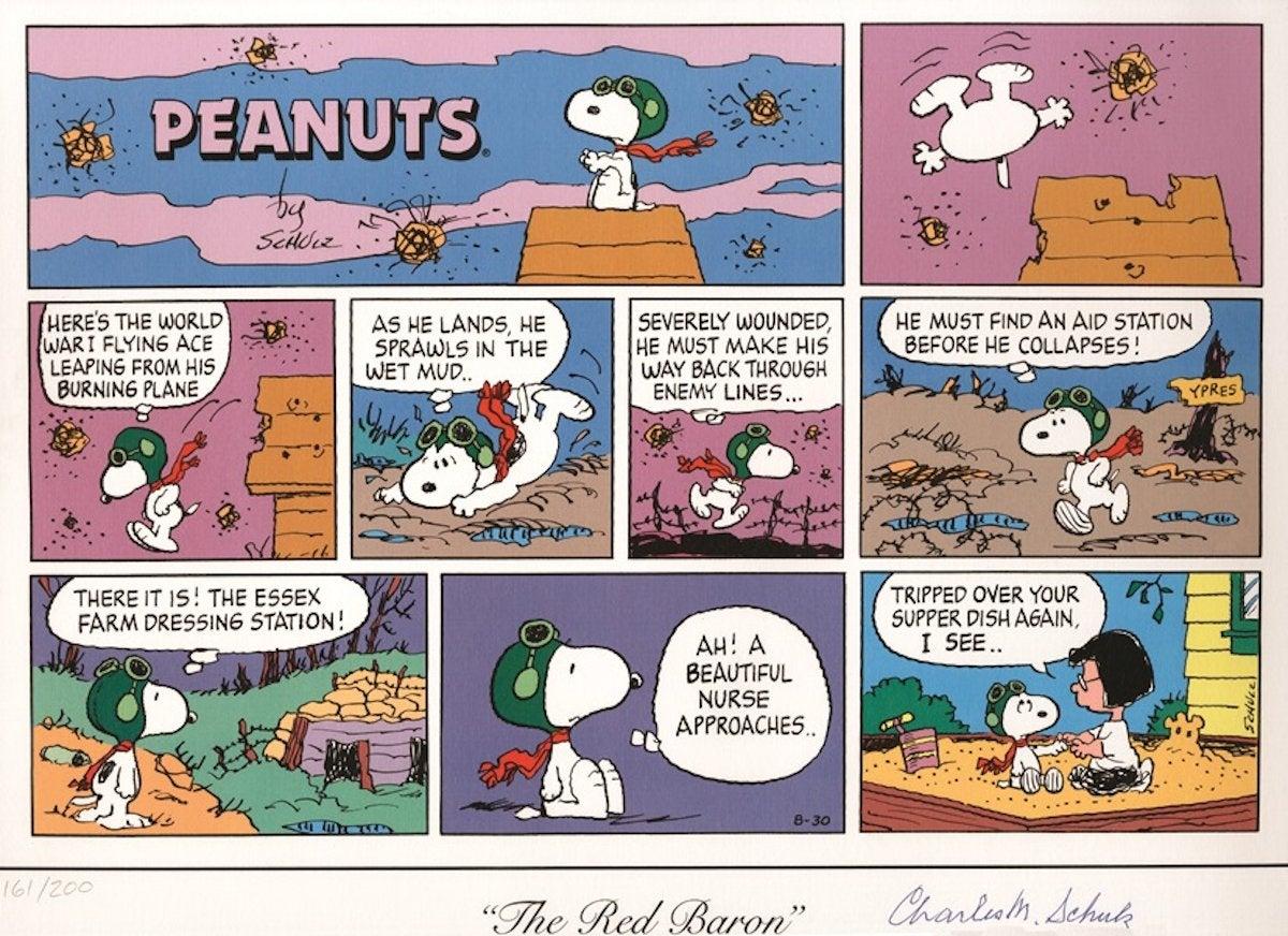 A limited edition Peanuts Snoopy lithograph print signed by Charles Schulz

American cartoonist Charles Schulz (1922-2000) is best known for his comic strip Peanuts which featured the now iconic characters Charlie Brown and Snoopy.

Peanuts was