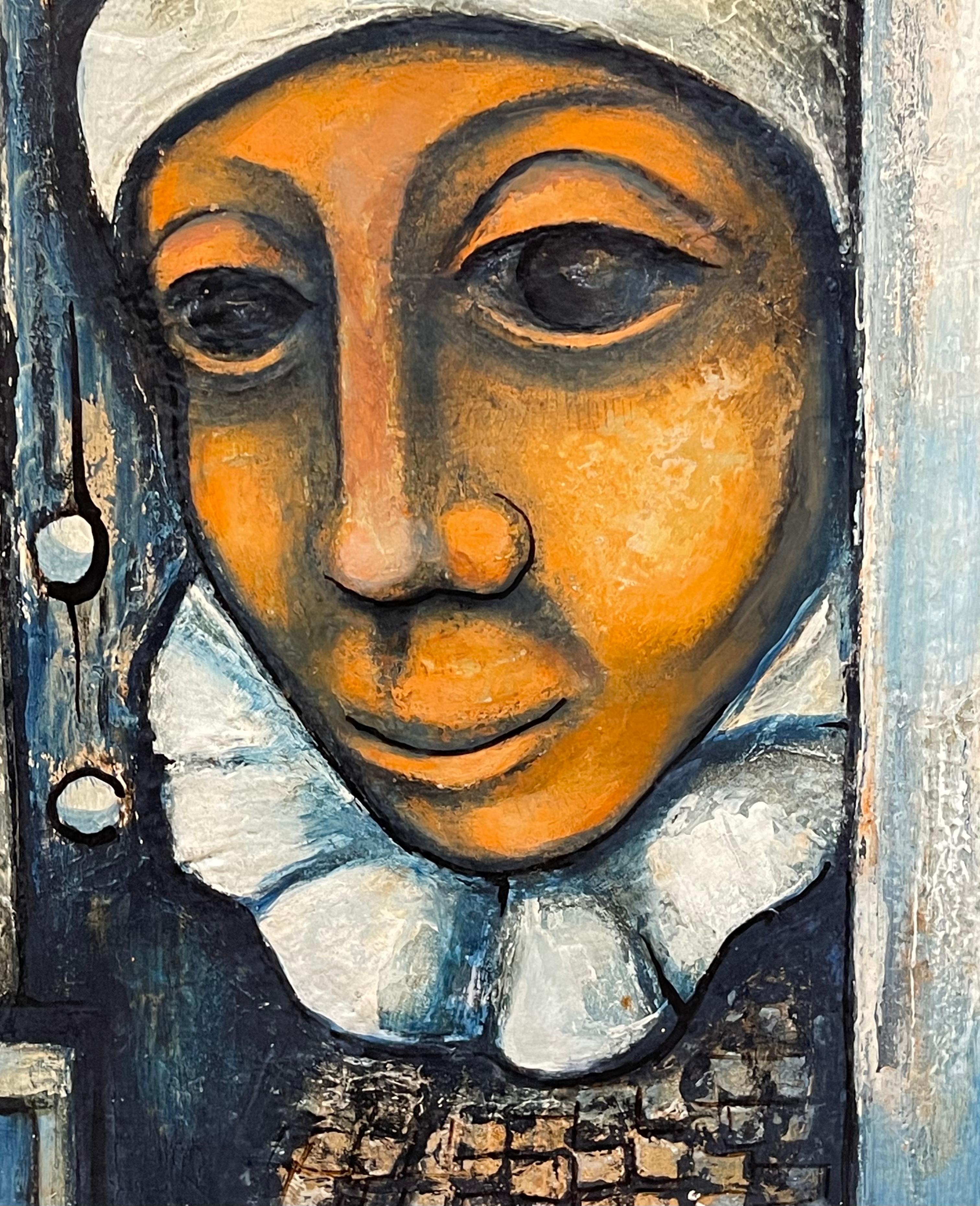 Raffinato dipinto ad olio modernista AFRICANO AMERICANO Arlecchino Artista del Chicago Institute 3