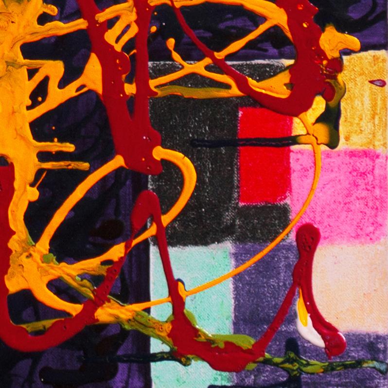 „Action Abstract in Safran und Rubin“, texanischer Künstler, großes abstraktes Gemälde – Painting von Charles Seligman