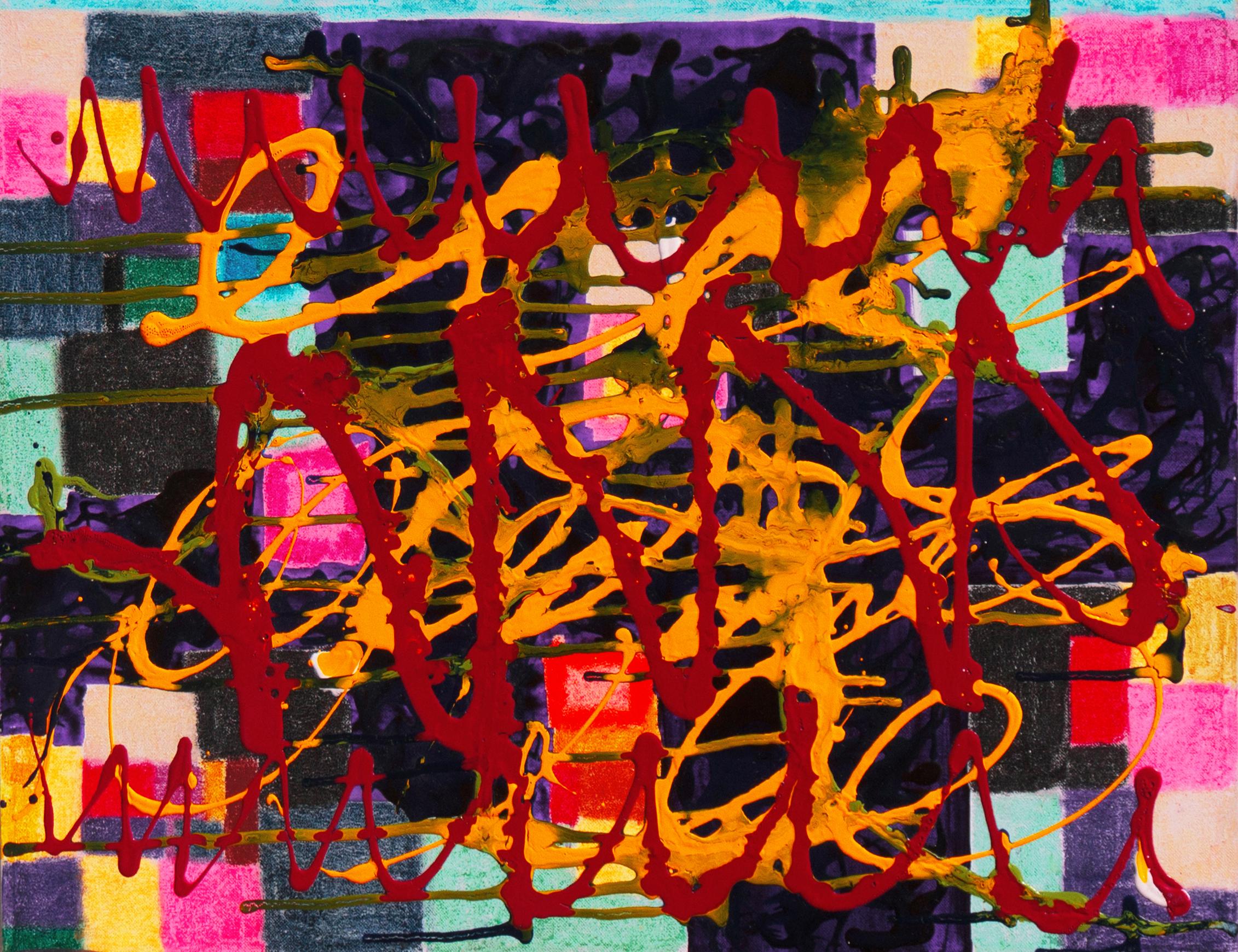 Charles Seligman Abstract Painting – „Action Abstract in Safran und Rubin“, texanischer Künstler, großes abstraktes Gemälde