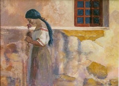 "The Rose" Nostalgic Oil Painting Portrait of Native American Woman with Flower