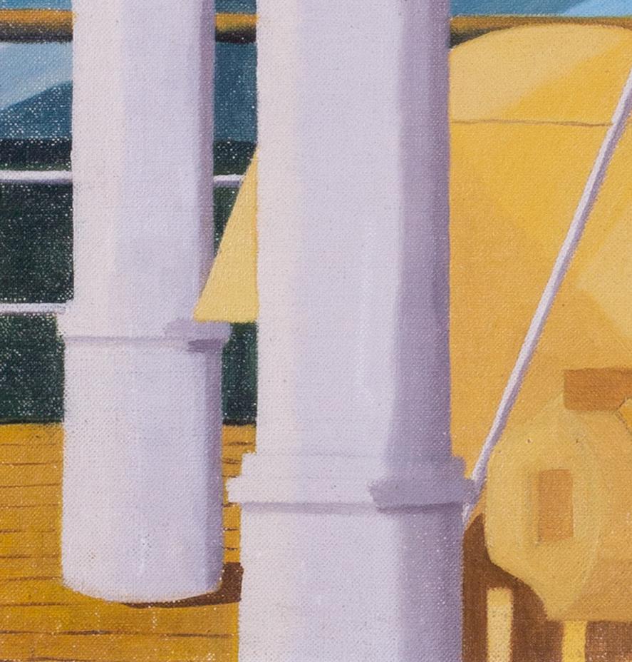 Pintura al óleo de los años 20 / 30 de las chimeneas a bordo de la cubierta superior de un transatlántico - Interior Painting Gris de Charles Sheeler