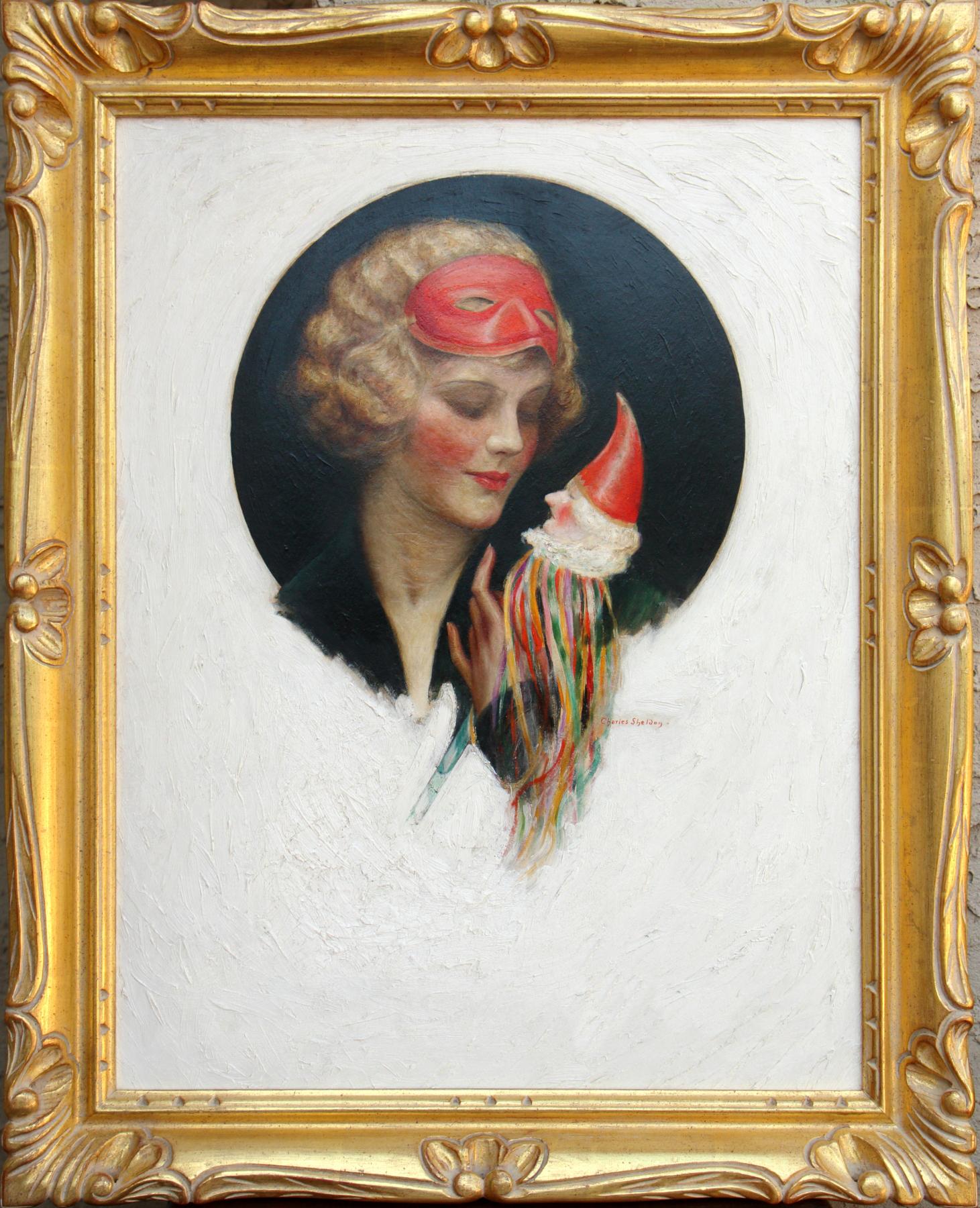 Lady with Puppet - Painting by Charles Sheldon