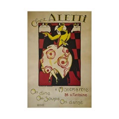 Original Circa 1930 Chez Aletti Montmartre Art Deco Poster by Siclis