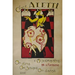 Original Circa 1930 Chez Aletti Montmartre Art Deco Poster by Siclis