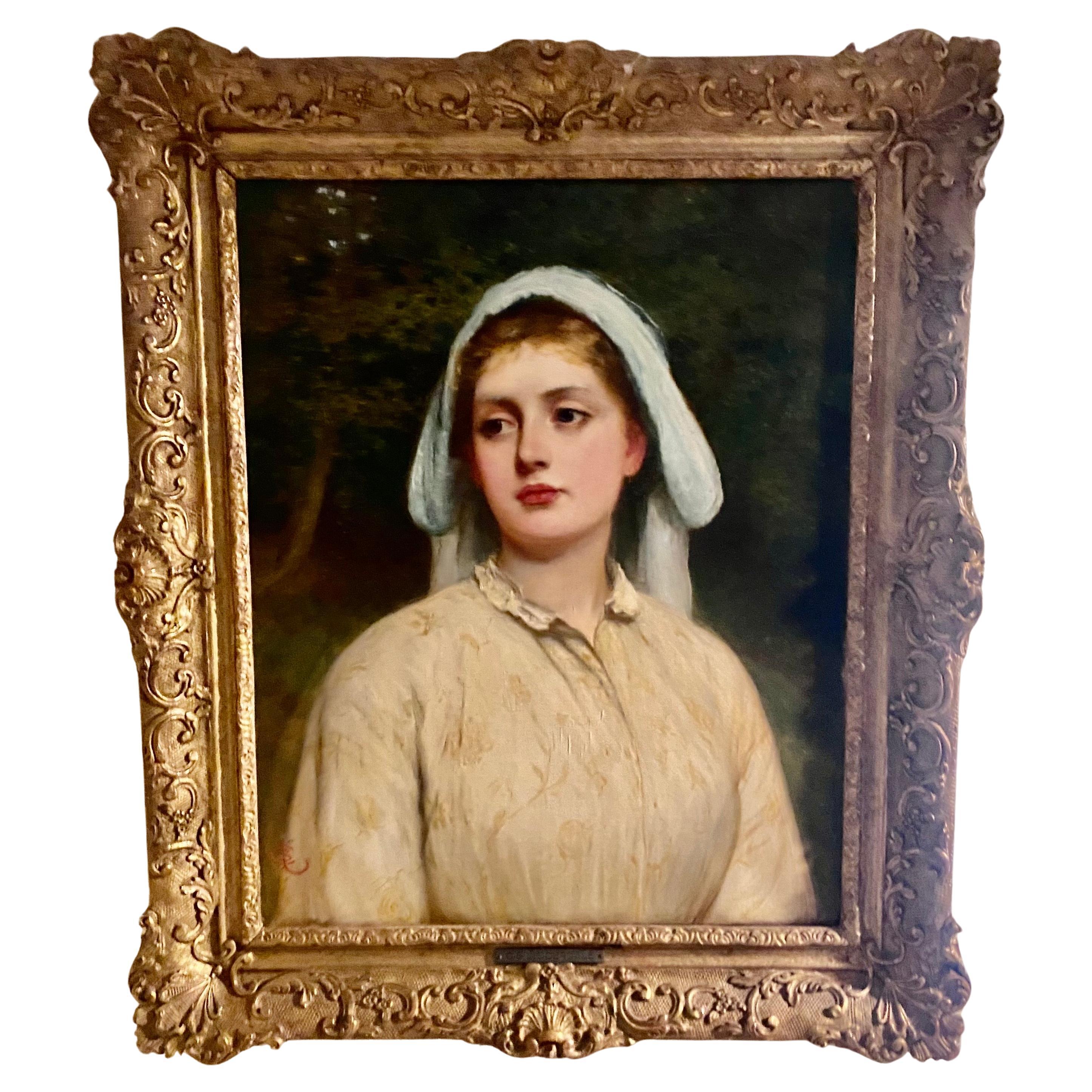 Charles Sillem Lidderdale (1830-1895) RBA. Young Girl Portrait In Excellent Condition For Sale In London, GB