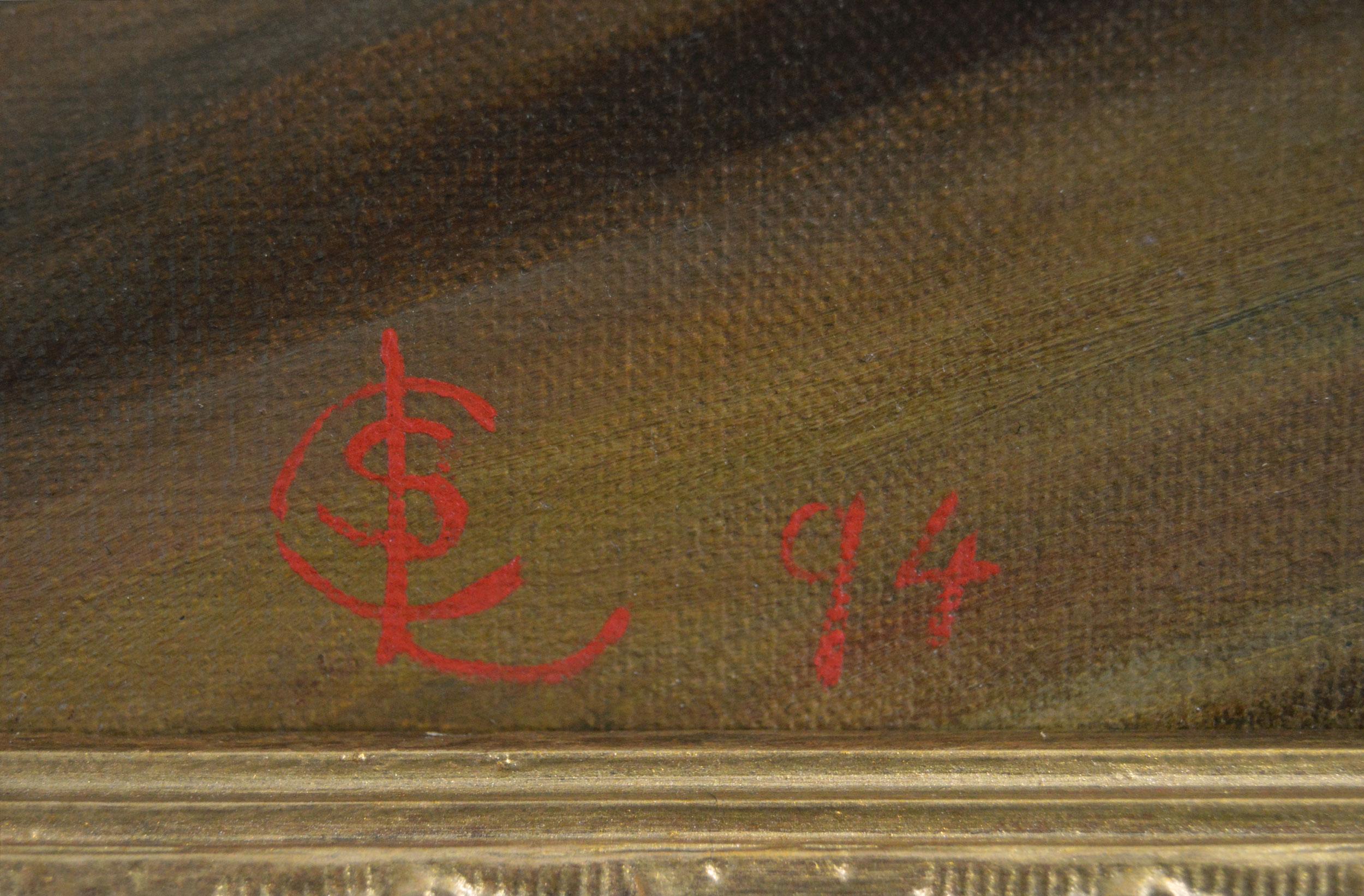19th Century genre portrait oil painting of a girl with a writing slate For Sale 1