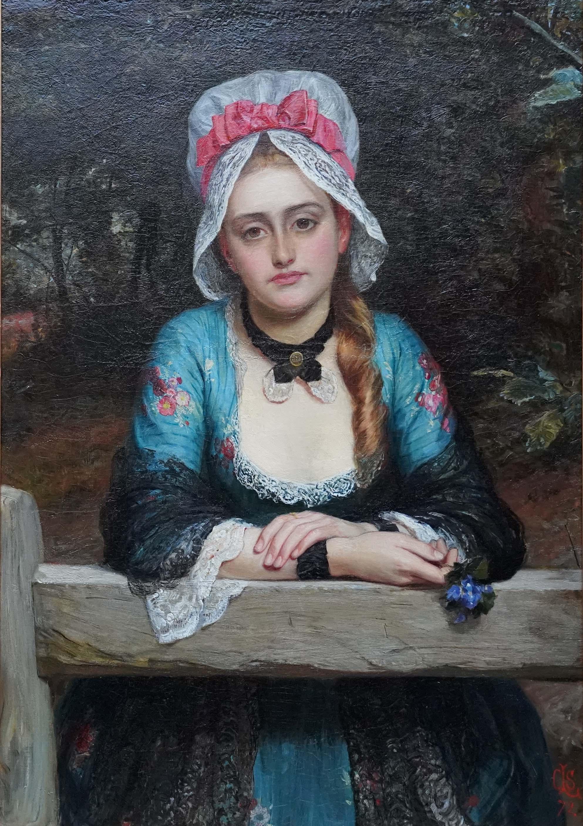 Pensieri pensosi - Un ritratto - Pittura ad olio britannica del 1872 di arte vittoriana in vendita 6