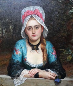 Pensive Thoughts - A Portrait - British 1872 Victorian art oil painting