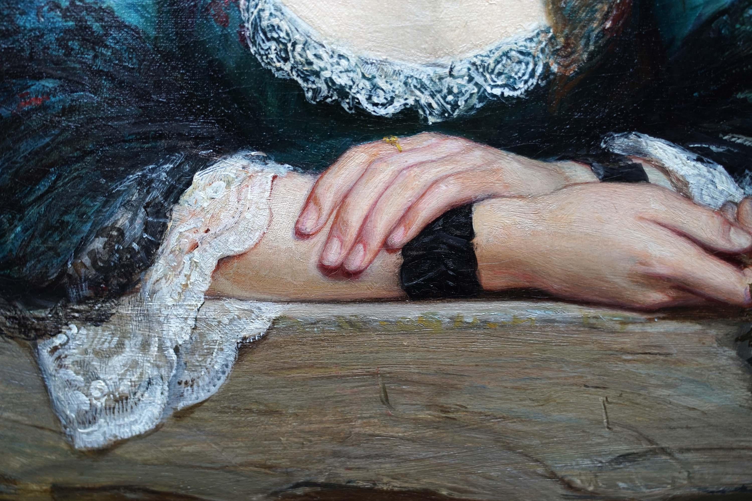 Pensieri pensosi - Un ritratto - Pittura ad olio britannica del 1872 di arte vittoriana in vendita 1