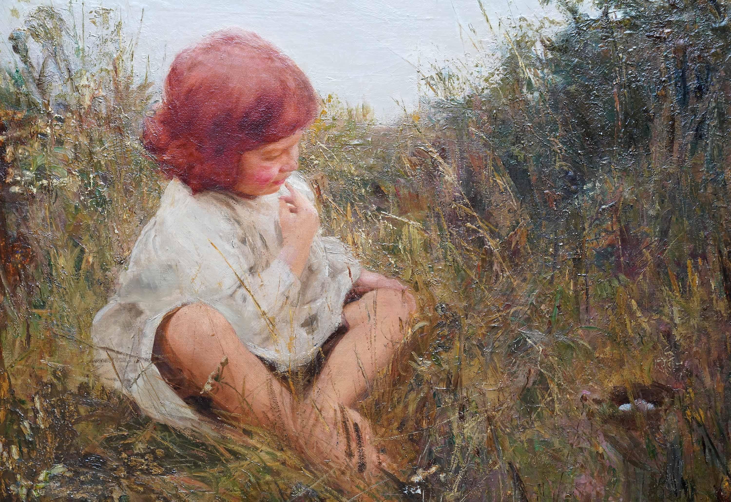 Portrait of Alan Sims with Bird Nest - British Edwardian art oil painting - Painting by Charles Sims