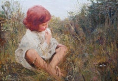 Portrait of Alan Sims with Bird Nest - British Edwardian art oil painting
