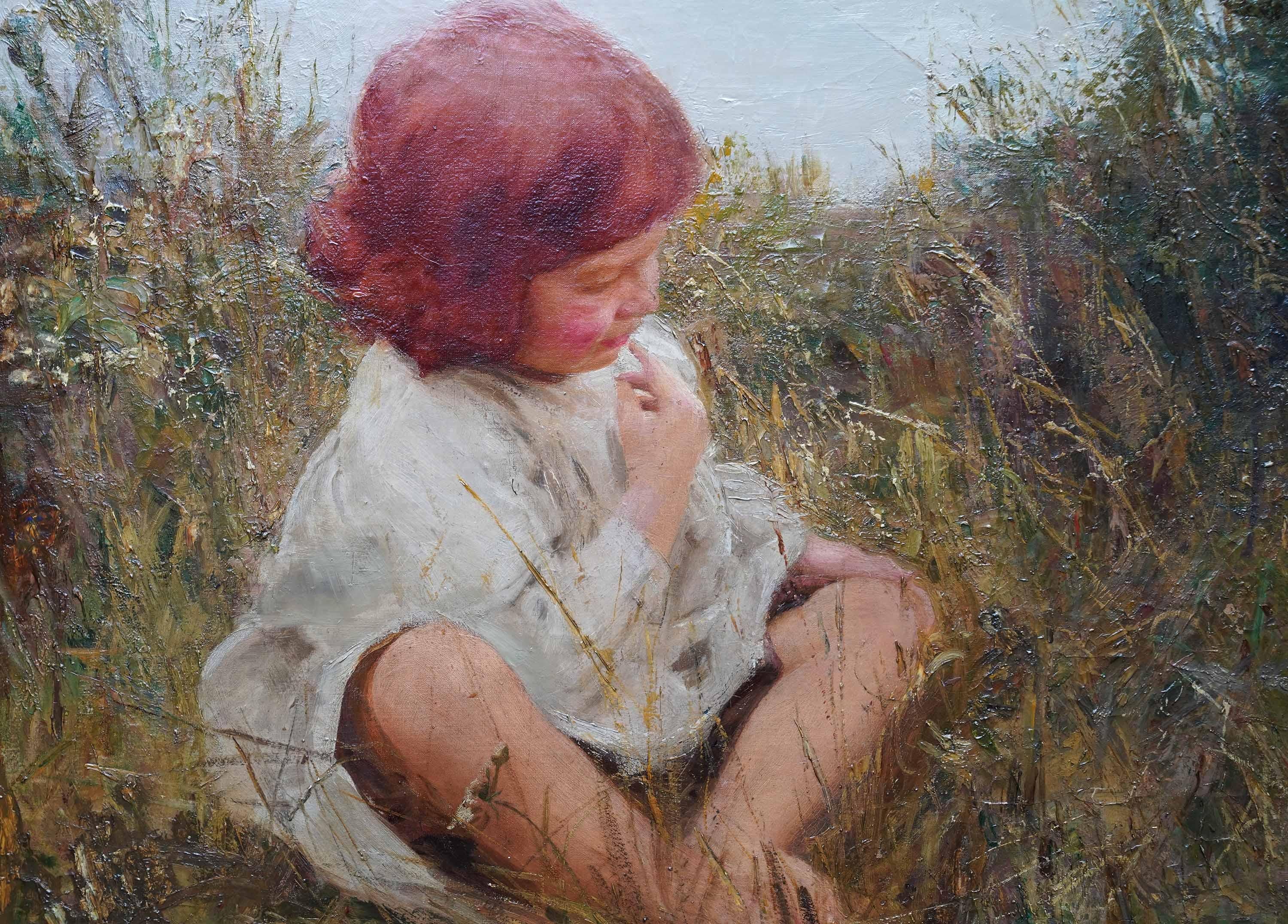 Portrait of Alan Sims with Bird Nest - British Edwardian art oil painting - Impressionist Painting by Charles Sims