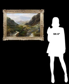On the Conwy - 19th Century Oil Painting Exhibition Mountain Landscape of Wales