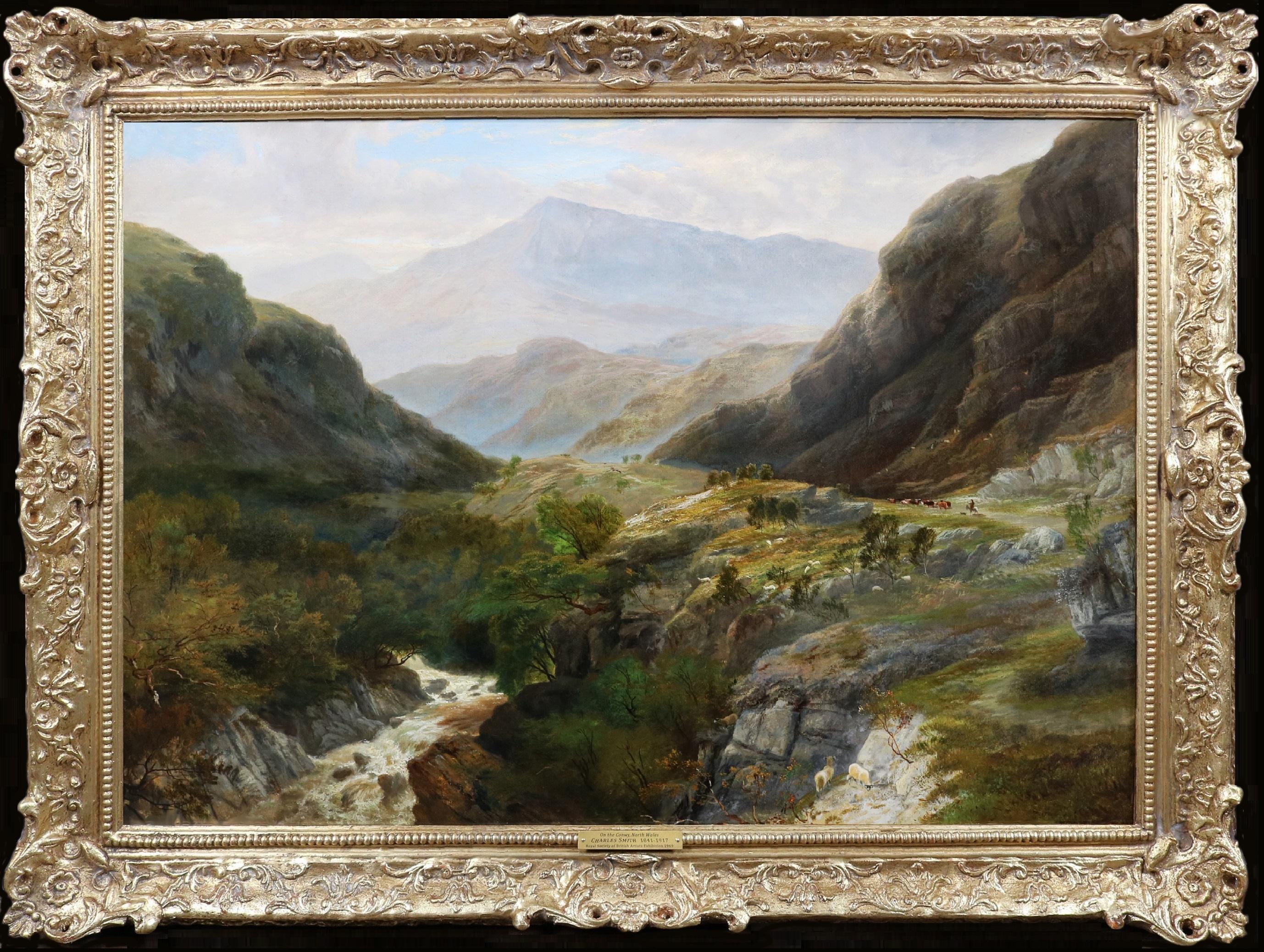 Landscape Painting de Charles Smith - En el Conwy - Exposición de óleos del siglo XIX RBA Paisaje del norte de Gales