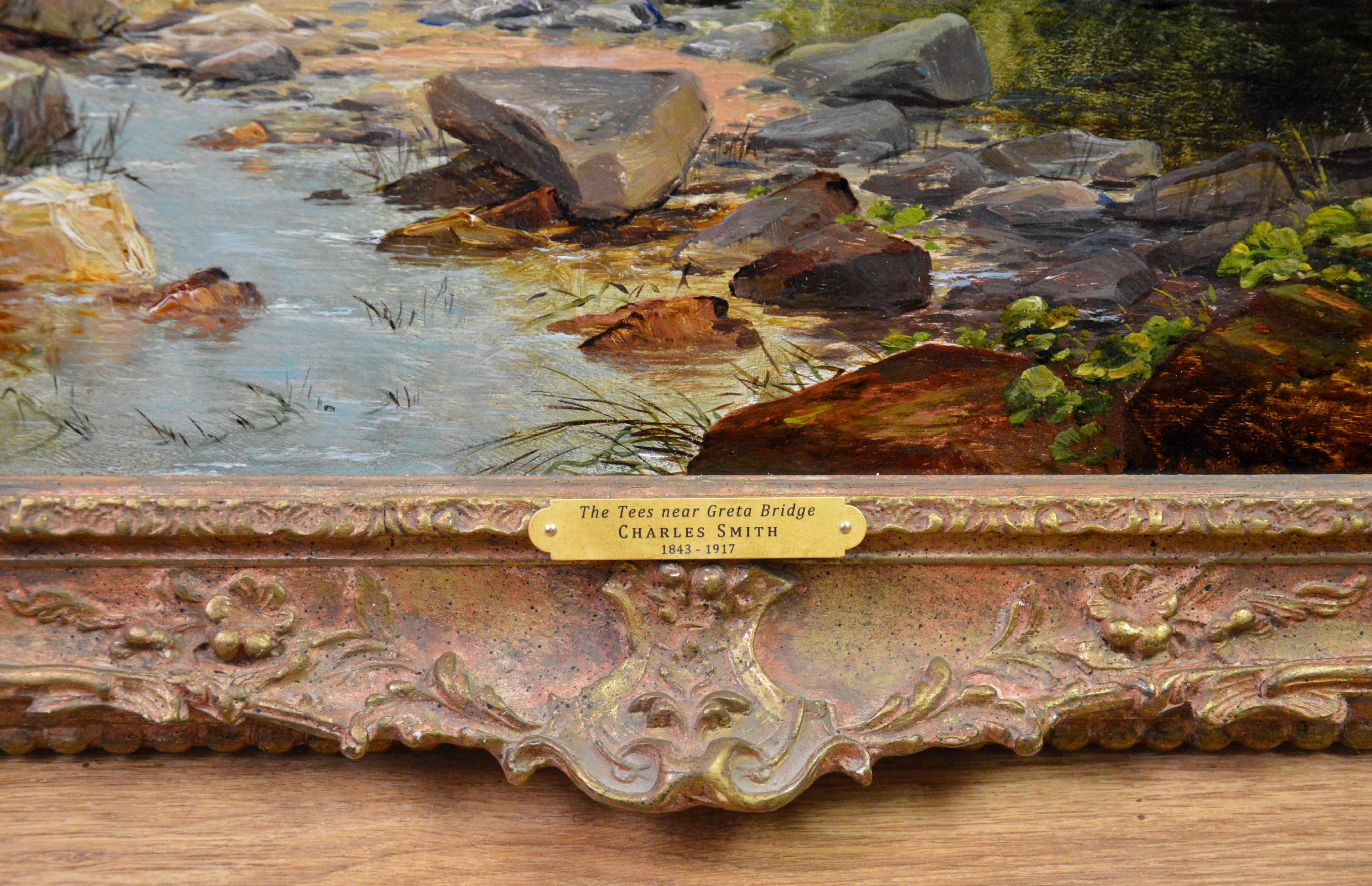 The Tees near Greta Bridge - 19th Century Oil Painting - English River Fishing 4