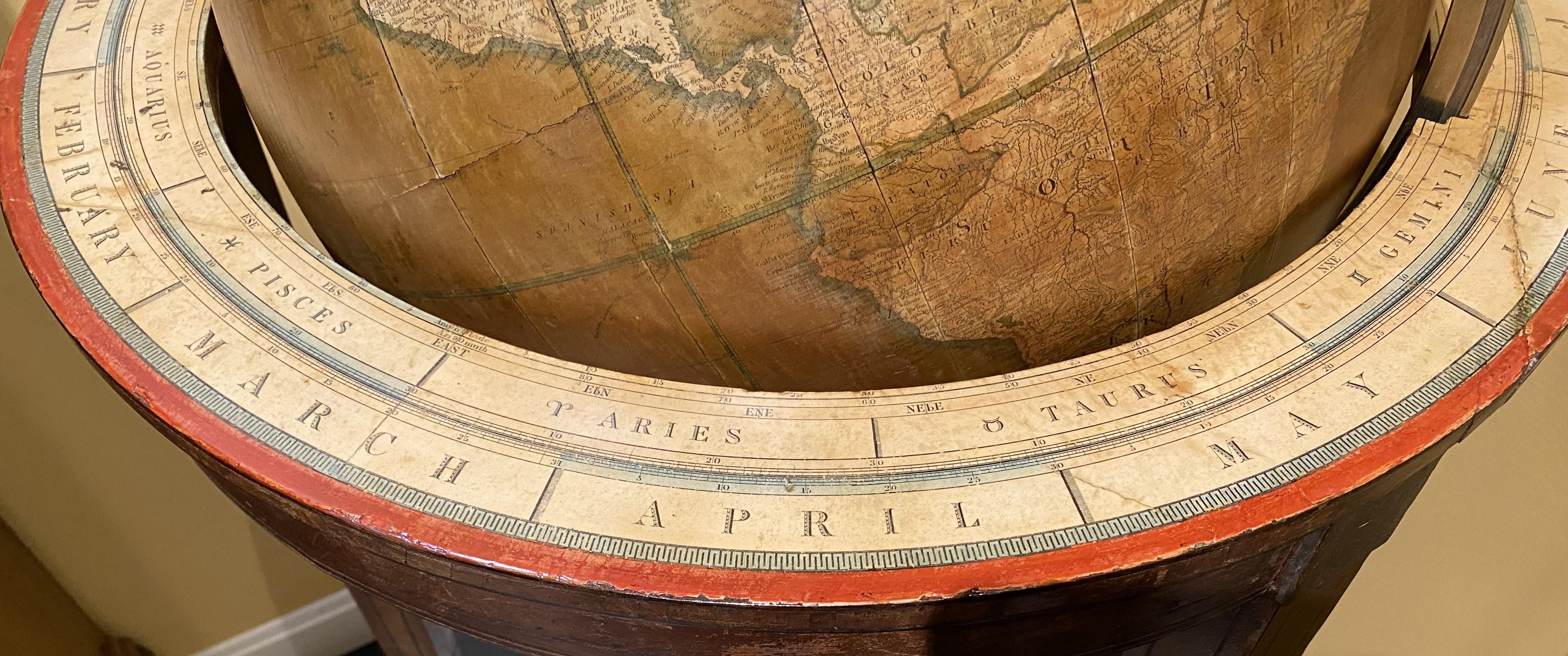 English Charles Smith & Son 18 Inch Terrestrial Globe on Stand w/ Compass circa 1845-48 For Sale