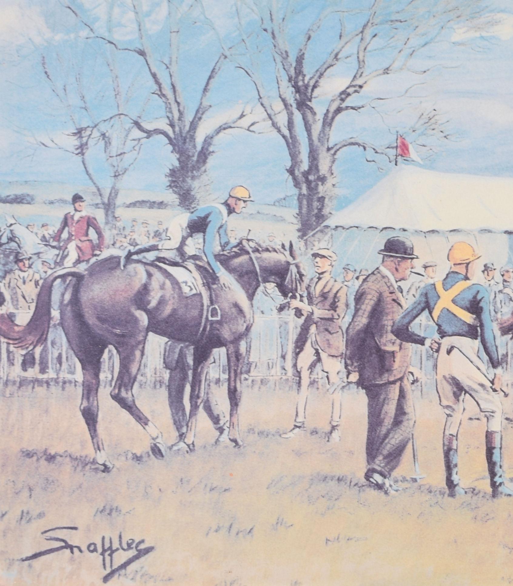 Impression de courses de chevaux signée « Oh to be in England » par Snaffles - Print de Charles 