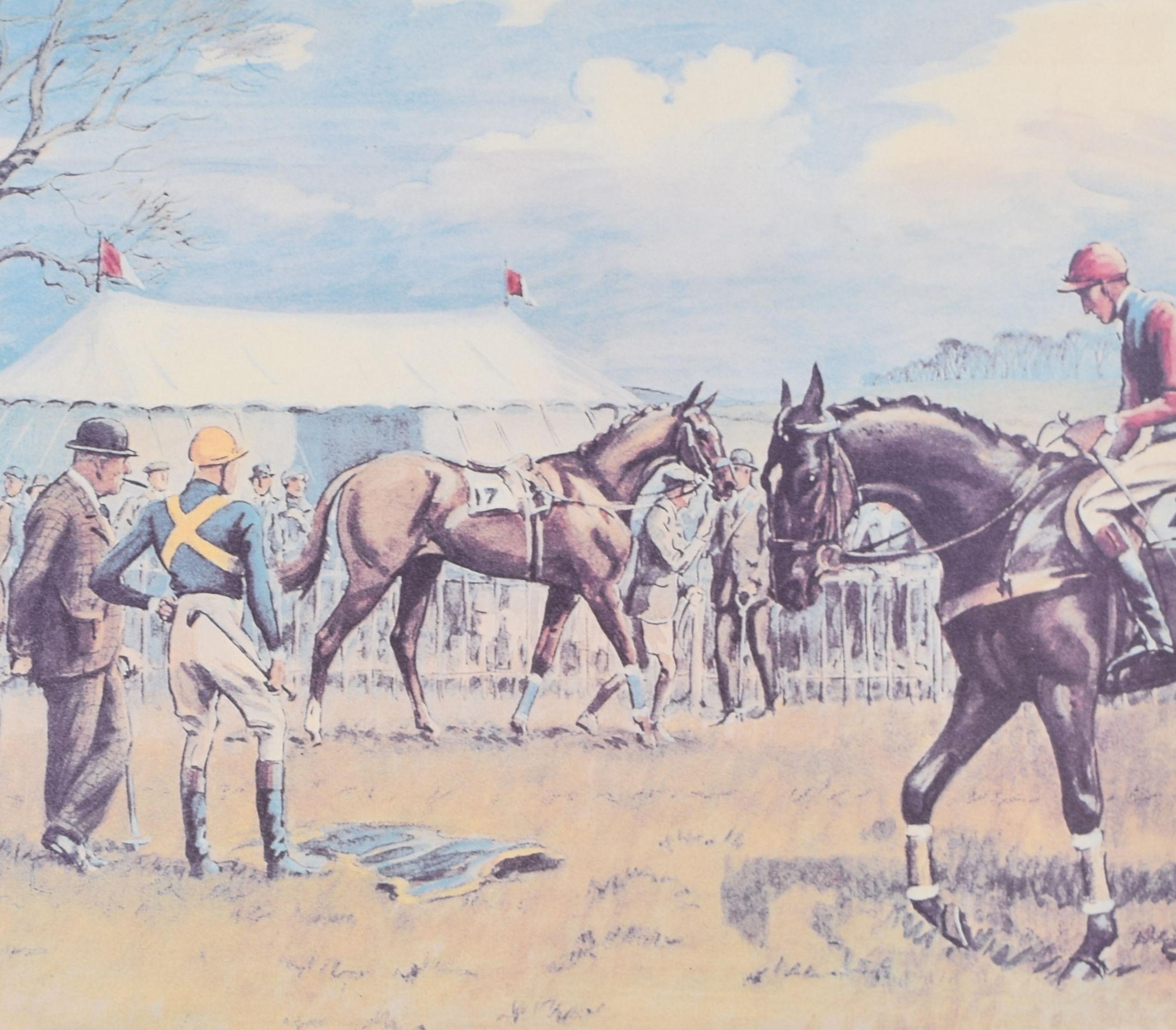 Impression de courses de chevaux signée « Oh to be in England » par Snaffles - Impressionnisme Print par Charles 