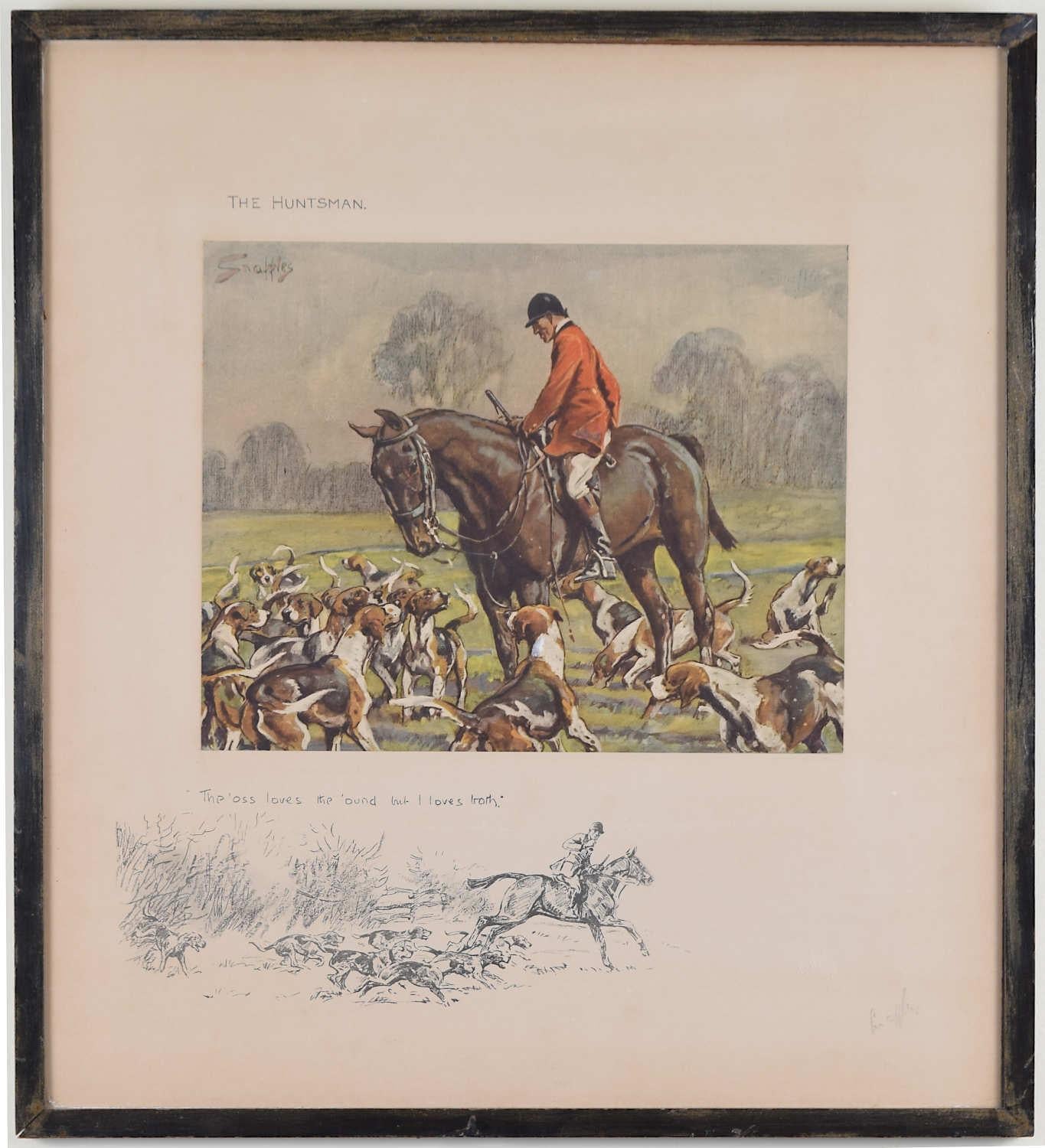 Snaffles : Lithographie signée « The Huntsman » : « Le chien aime le chasseur »