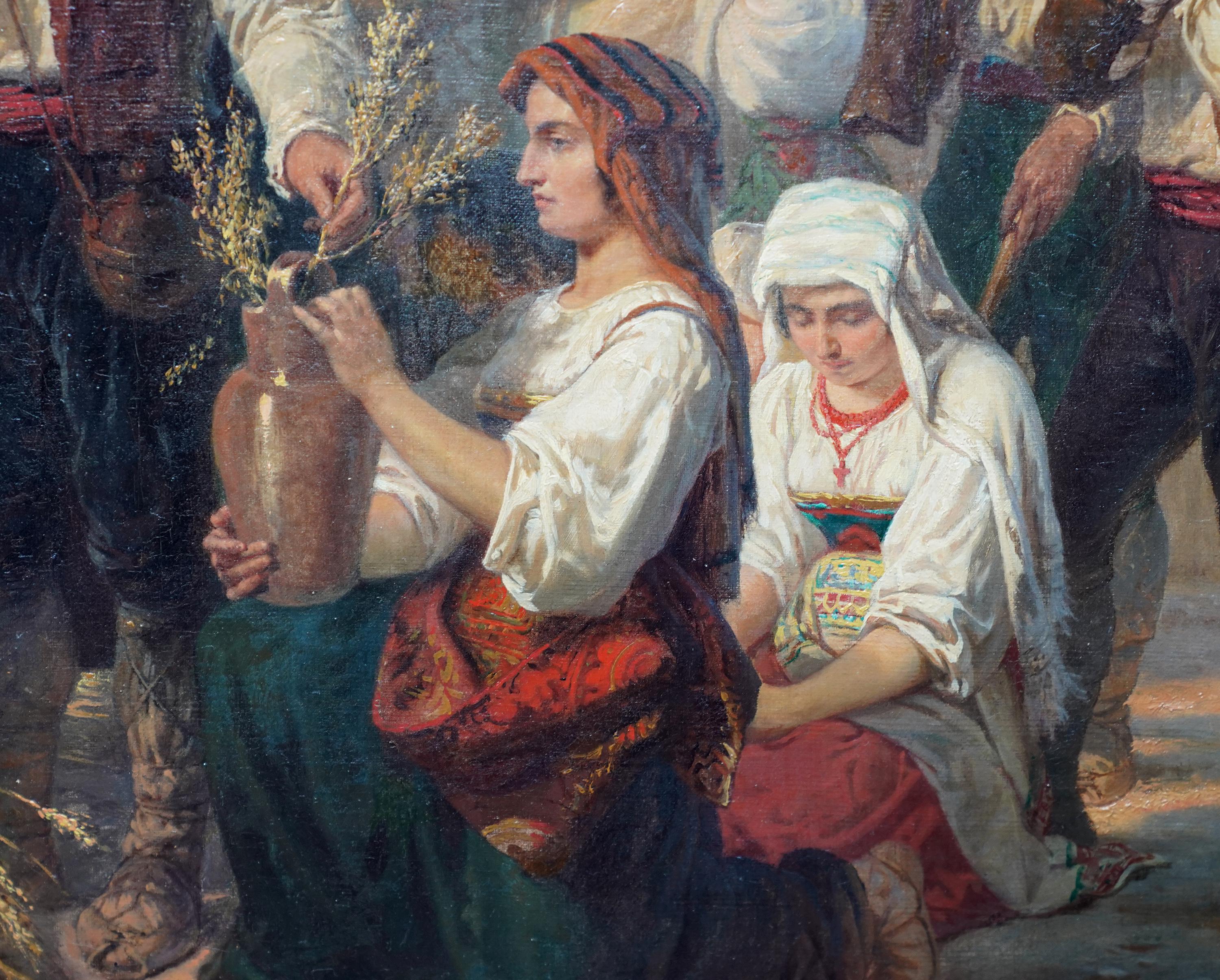 Blessing the Harvest - Belgian 19thC art figurative Victorian oil painting For Sale 3