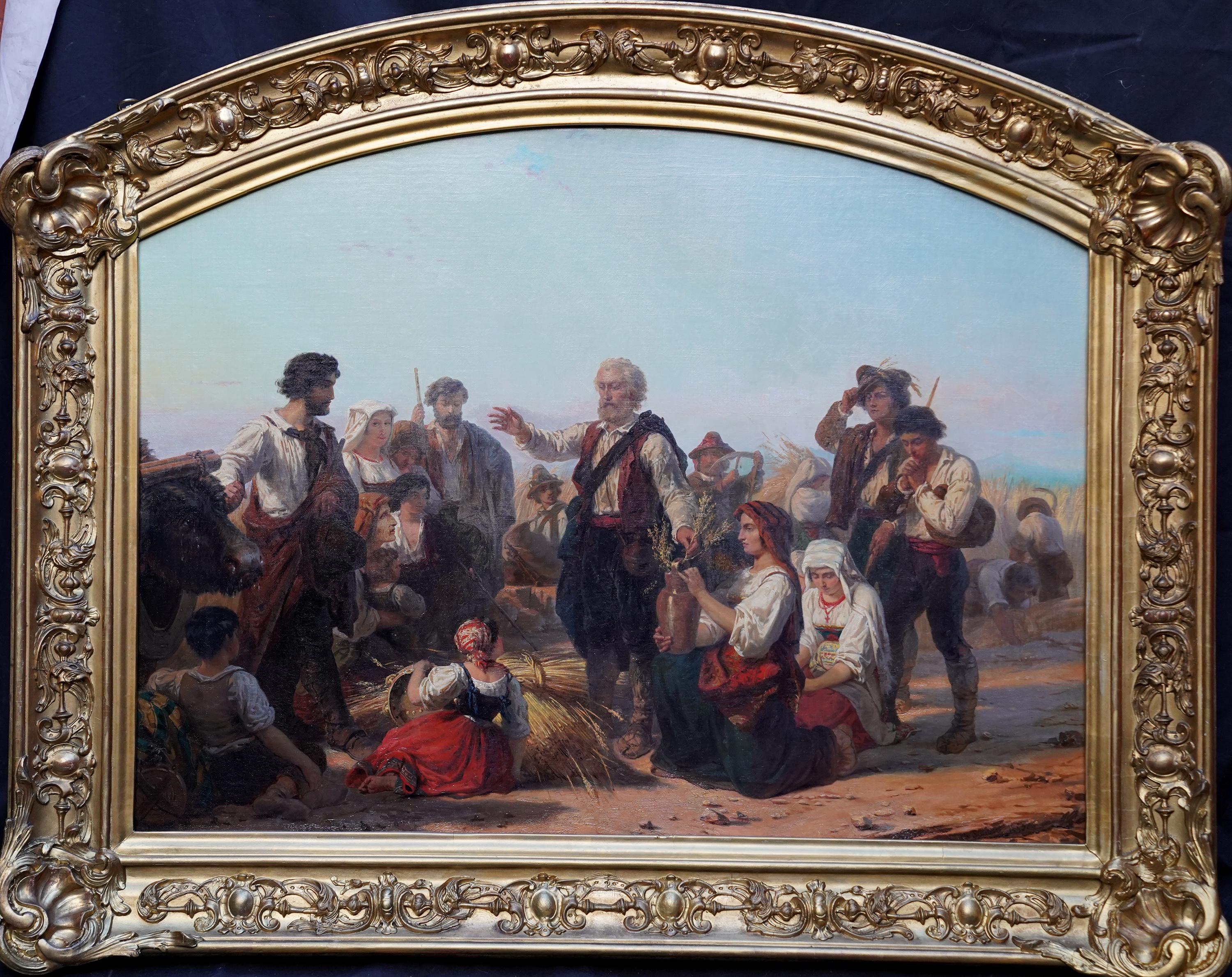 Blessing the Harvest - Belgian 19thC art figurative Victorian oil painting
