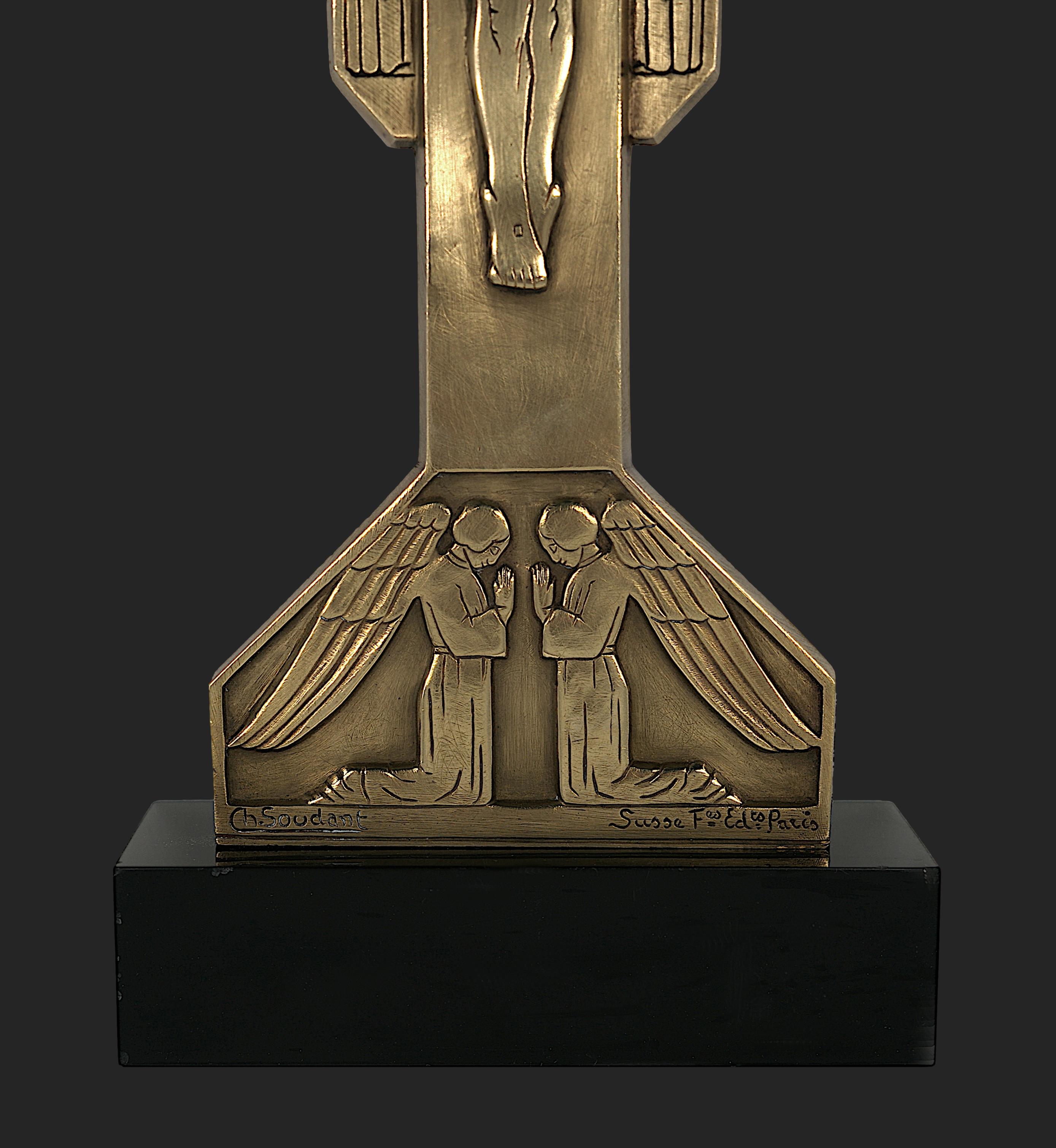 Charles SOUDANT French Art Deco Bronze Crucifix, 1930s For Sale 6