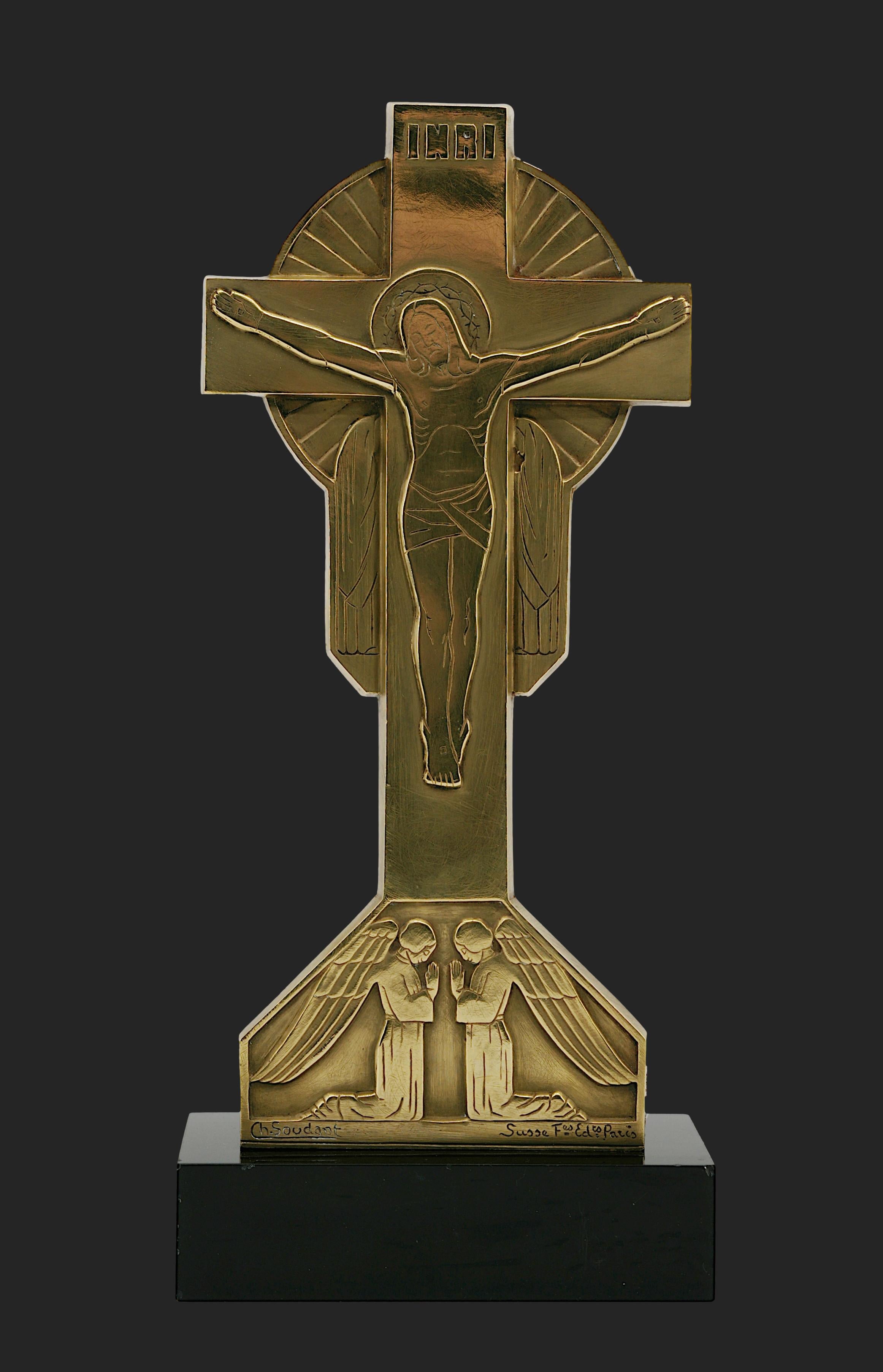 Charles SOUDANT French Art Deco Bronze Crucifix, 1930s For Sale 6