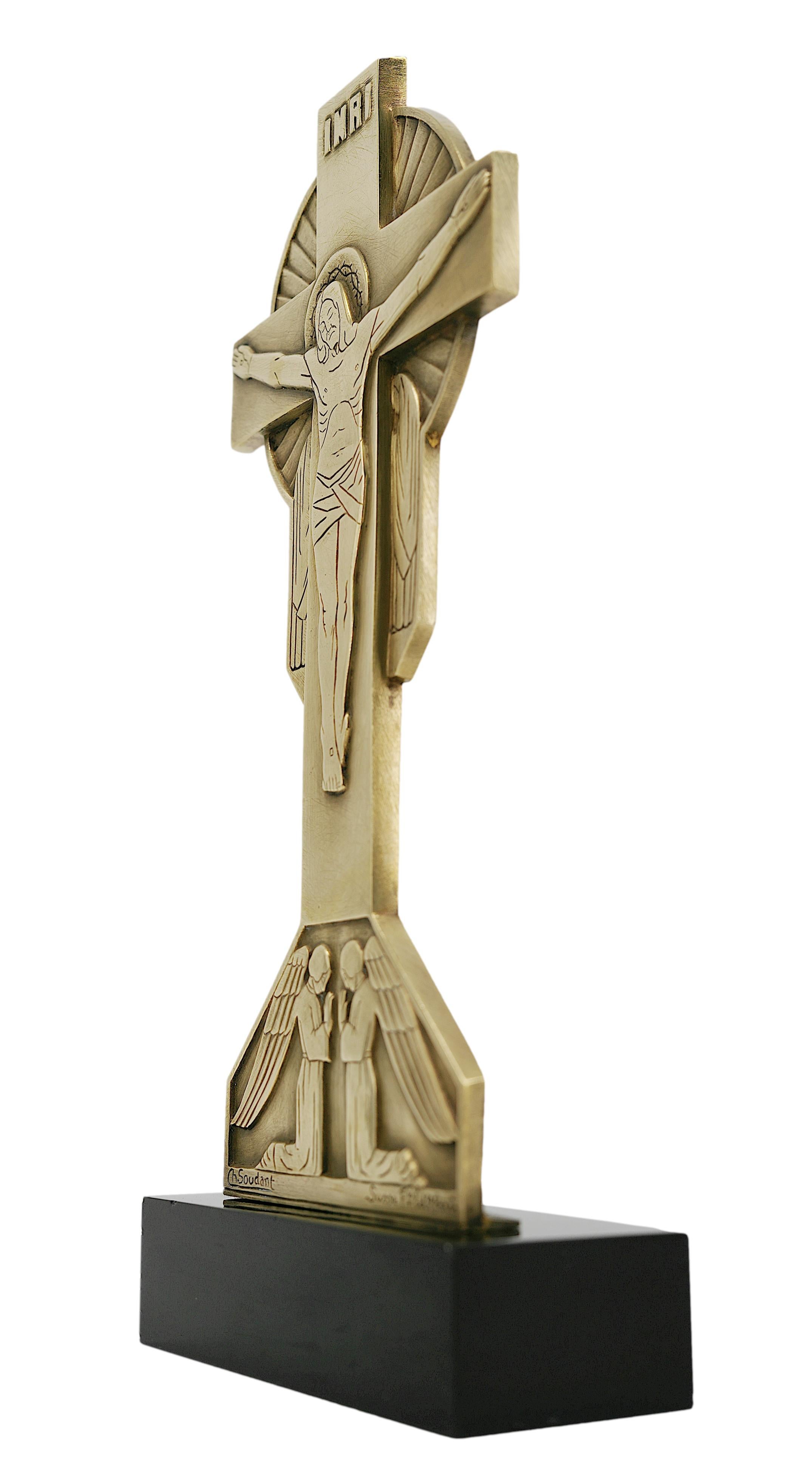 Charles SOUDANT French Art Deco Bronze Crucifix, 1930s For Sale 7