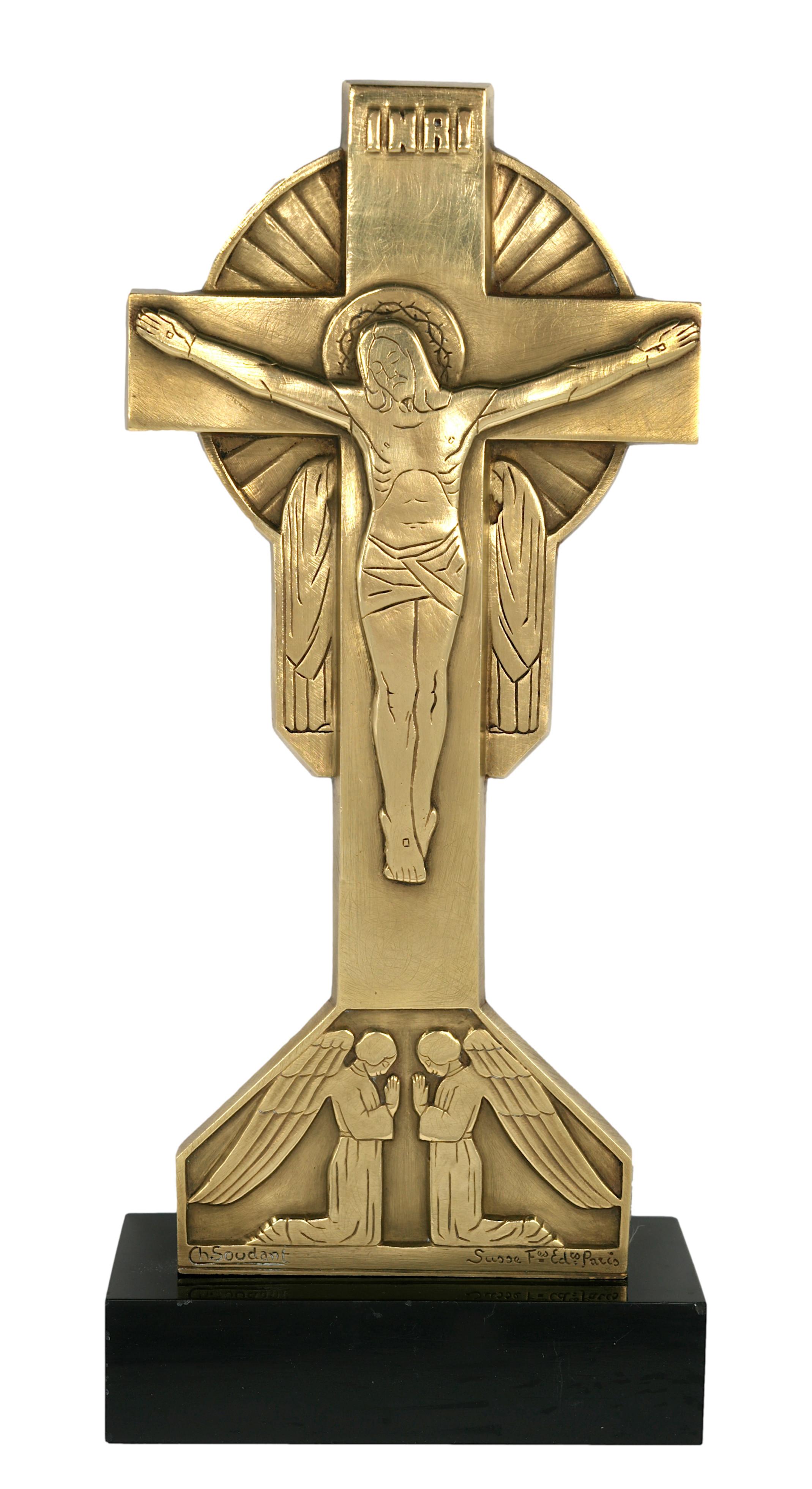 Charles SOUDANT French Art Deco Bronze Crucifix, 1930s In Good Condition For Sale In Saint-Amans-des-Cots, FR