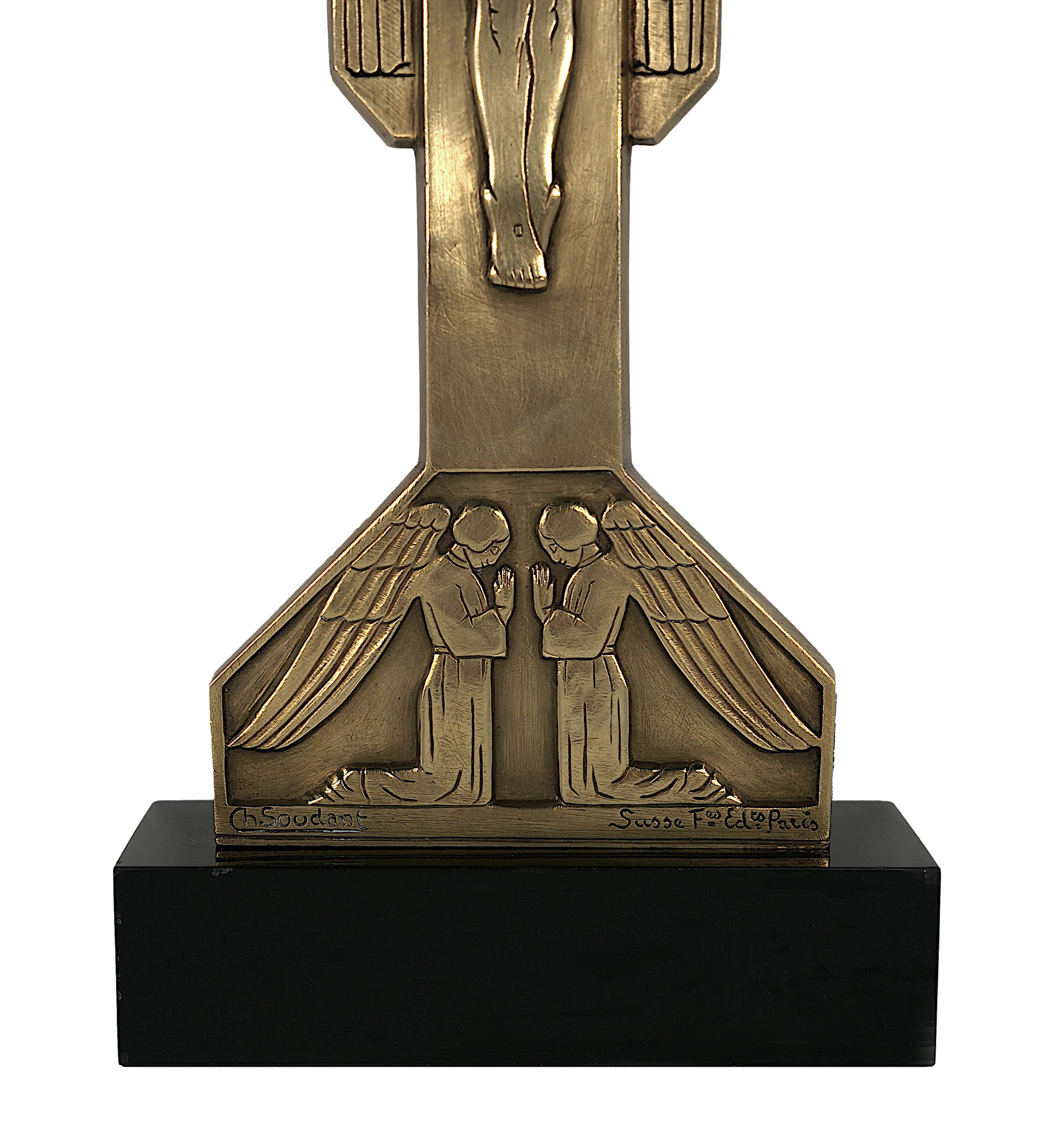 Charles SOUDANT French Art Deco Bronze Crucifix, 1930s For Sale 1