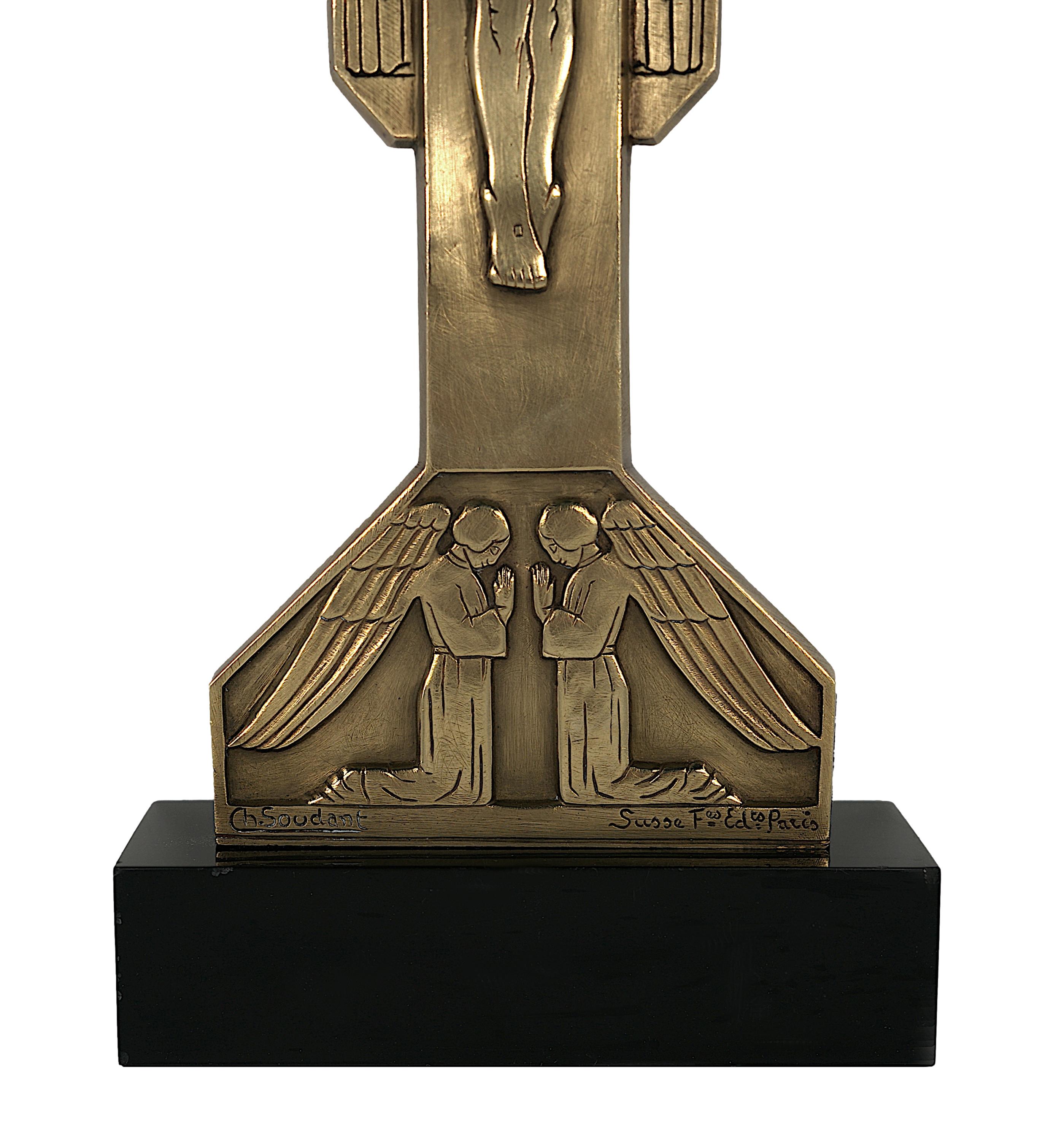 Charles SOUDANT French Art Deco Bronze Crucifix, 1930s For Sale 2