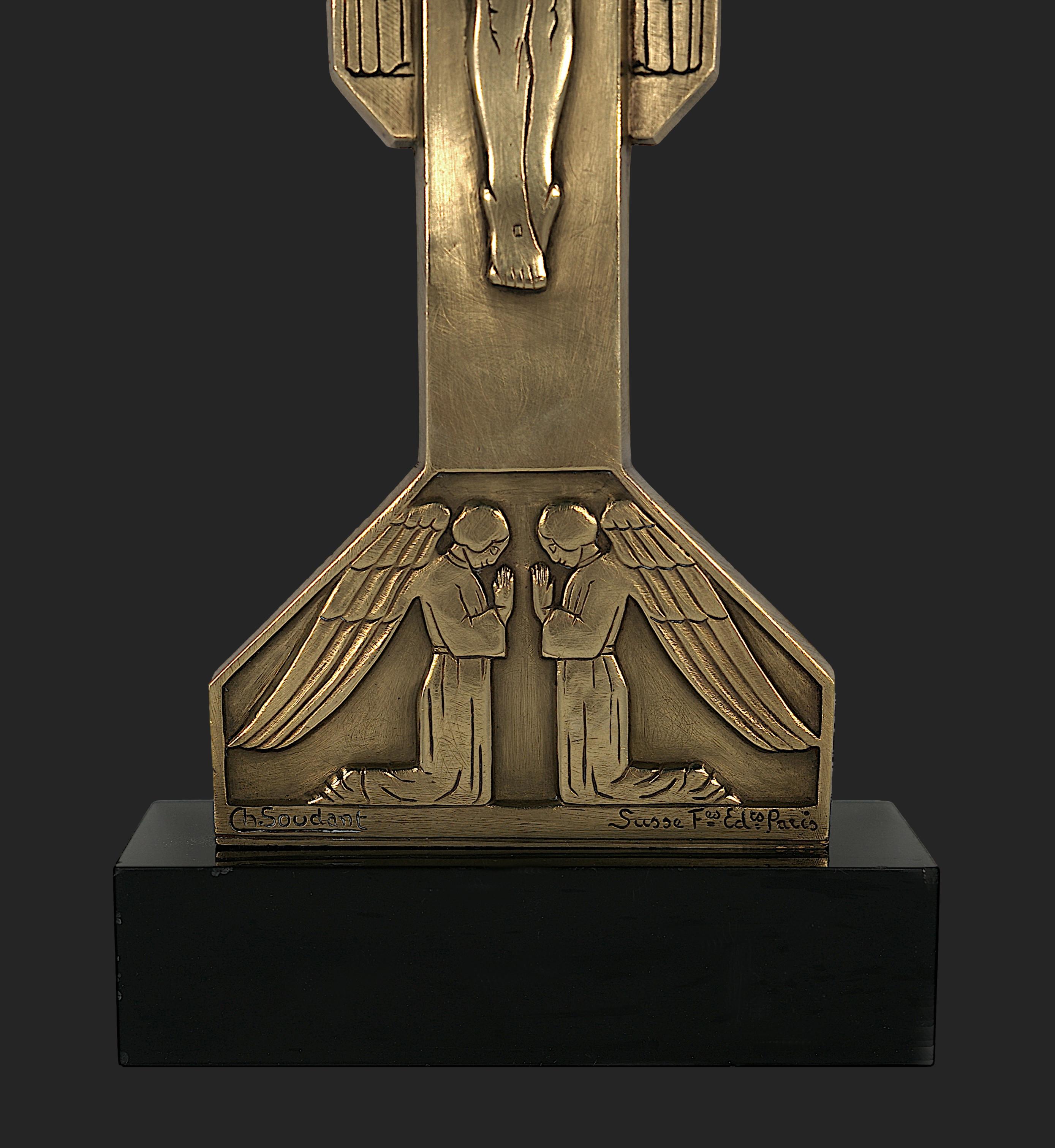 Charles SOUDANT French Art Deco Bronze Crucifix, 1930s For Sale 2