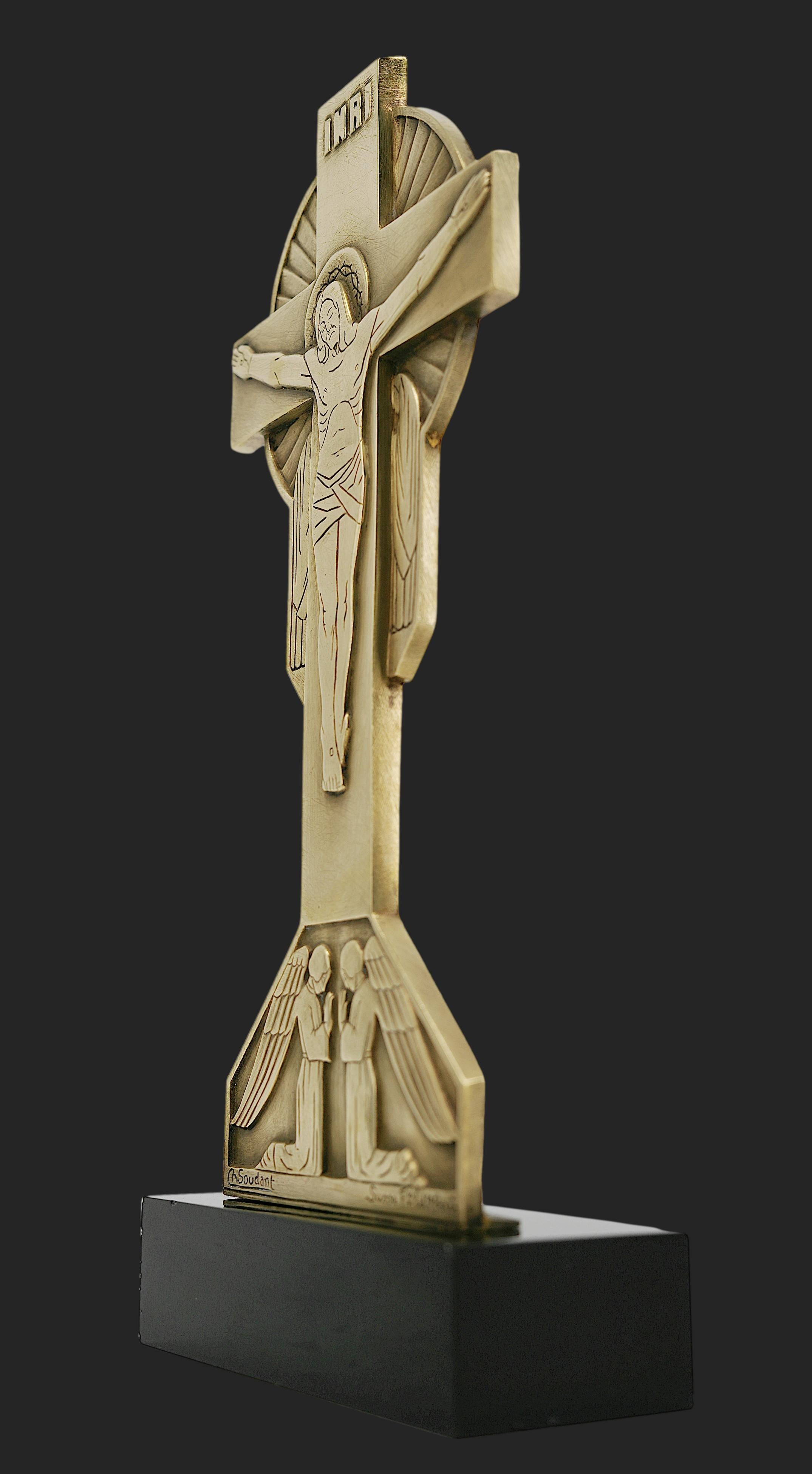 Charles SOUDANT French Art Deco Bronze Crucifix, 1930s For Sale 3