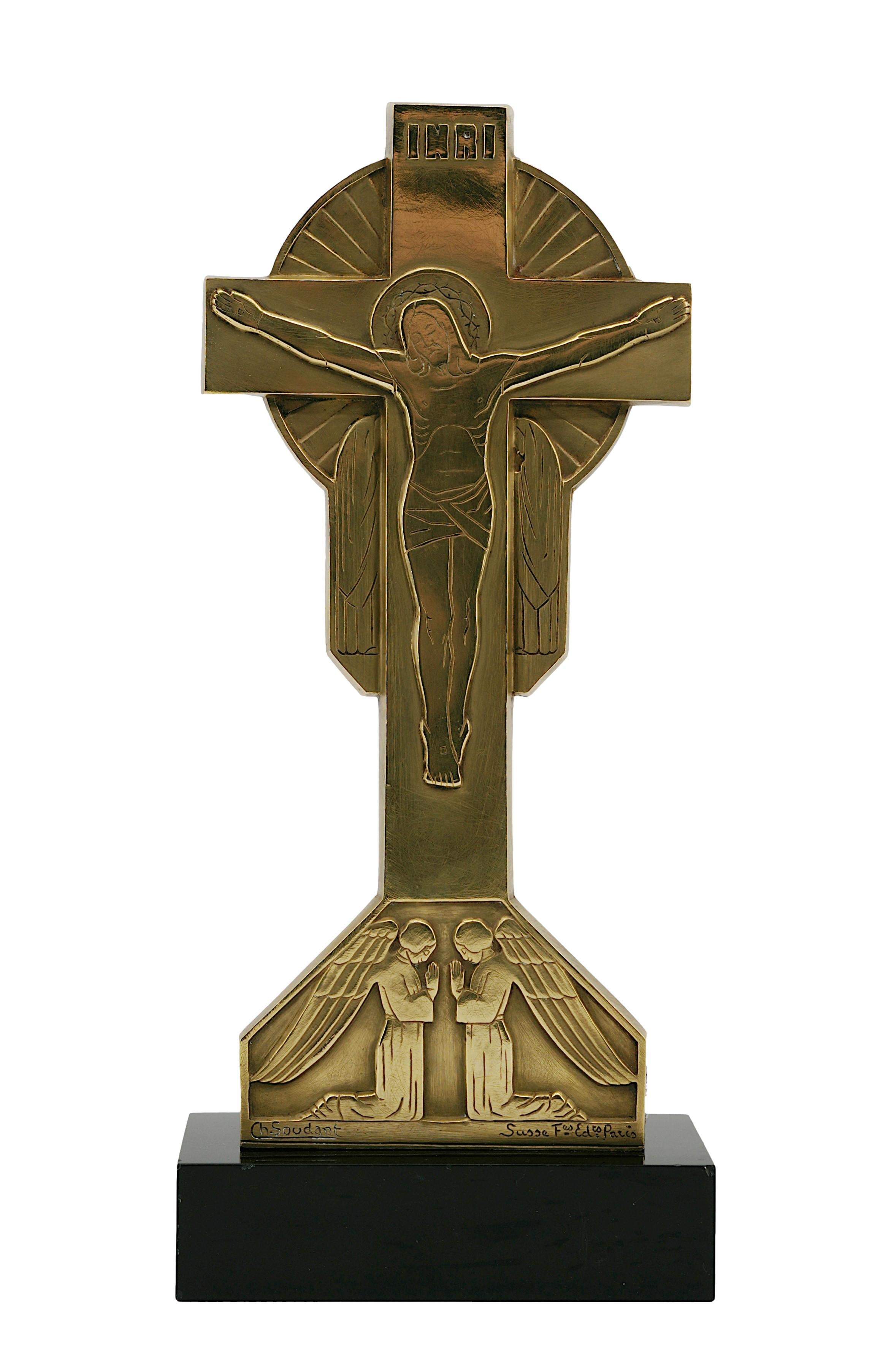 Charles SOUDANT French Art Deco Bronze Crucifix, 1930s For Sale 5