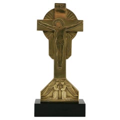 Charles SOUDANT Crucifijo francés Art Decó de bronce, años 30