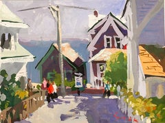 Peintre américain Charles Sovek - Gouache «yer Street Vista, Provincetown » 