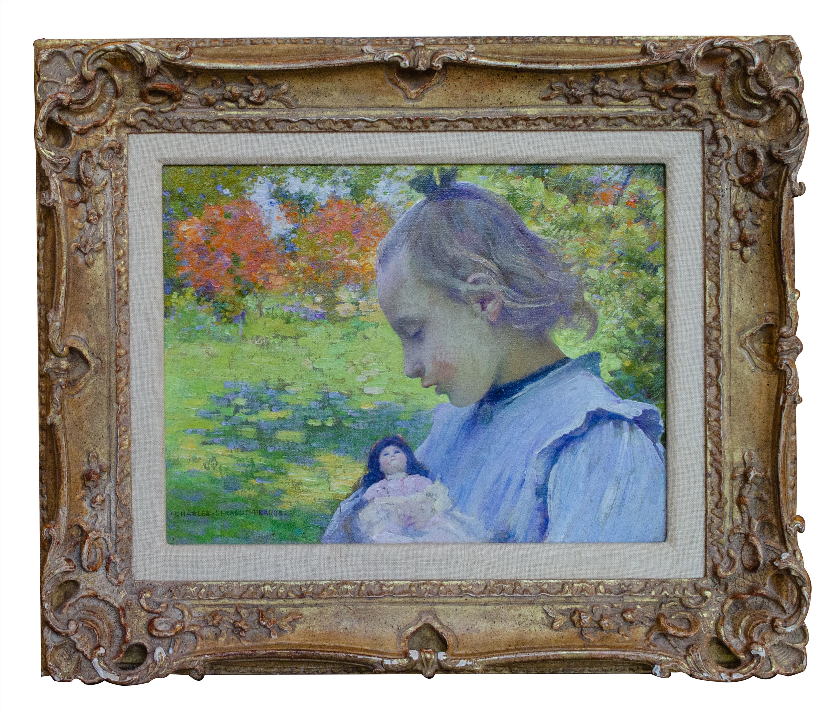 „Mädchen mit Puppe“ Charles Sprague Pearce, amerikanischer Impressionismus, figurativ im Angebot 4