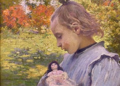 Antique "Girl with Doll" Charles Sprague Pearce, American Impressionism, Figurative