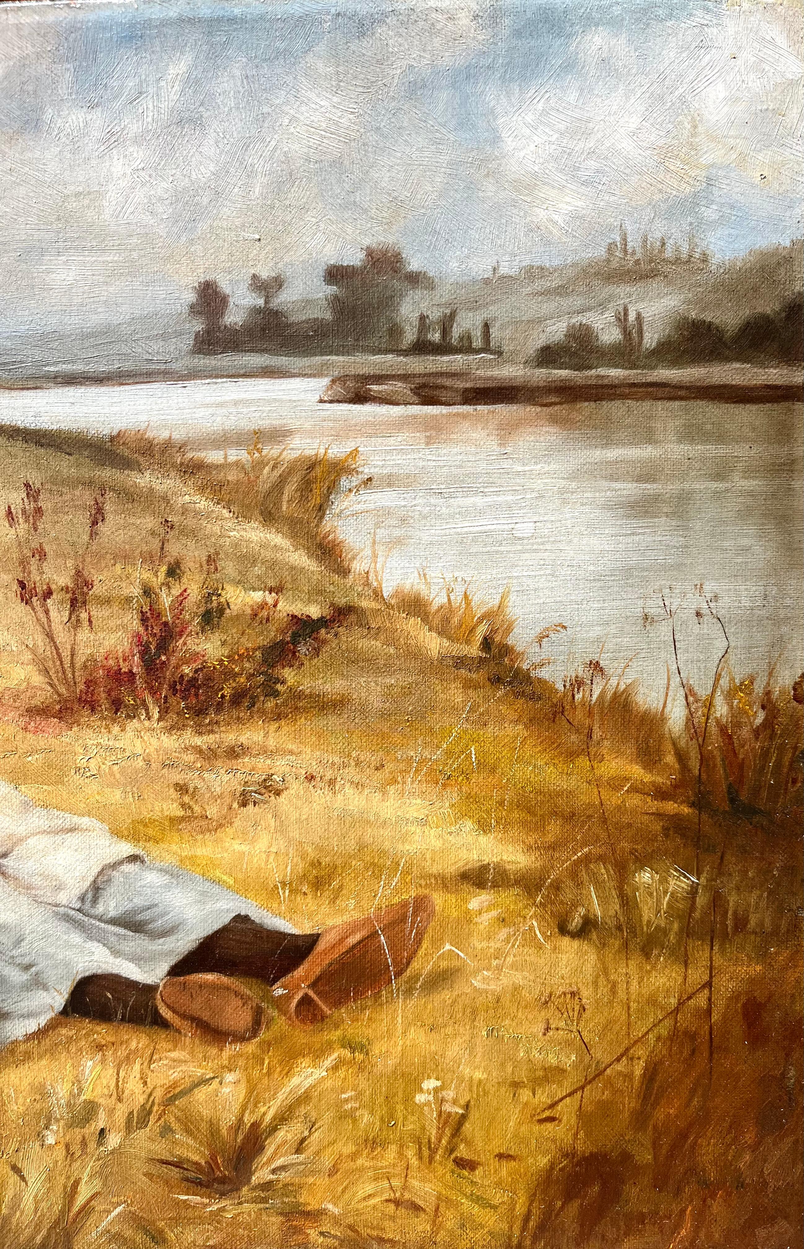 Studie über Figuren, die am Flussufer ruhen – Painting von Charles Sprague Pearce